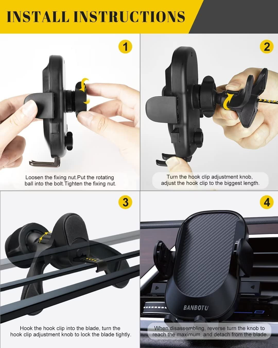BANBOTU Car Phone Holder Mount - Socket Grips Pop Cradles Friendly, Hands-Free 360° Rotatable & Anti-Shake Air Vent Mount, Universal Car Phone Holder Compatible with Thick Case & All Mobiles  BANBOTU   