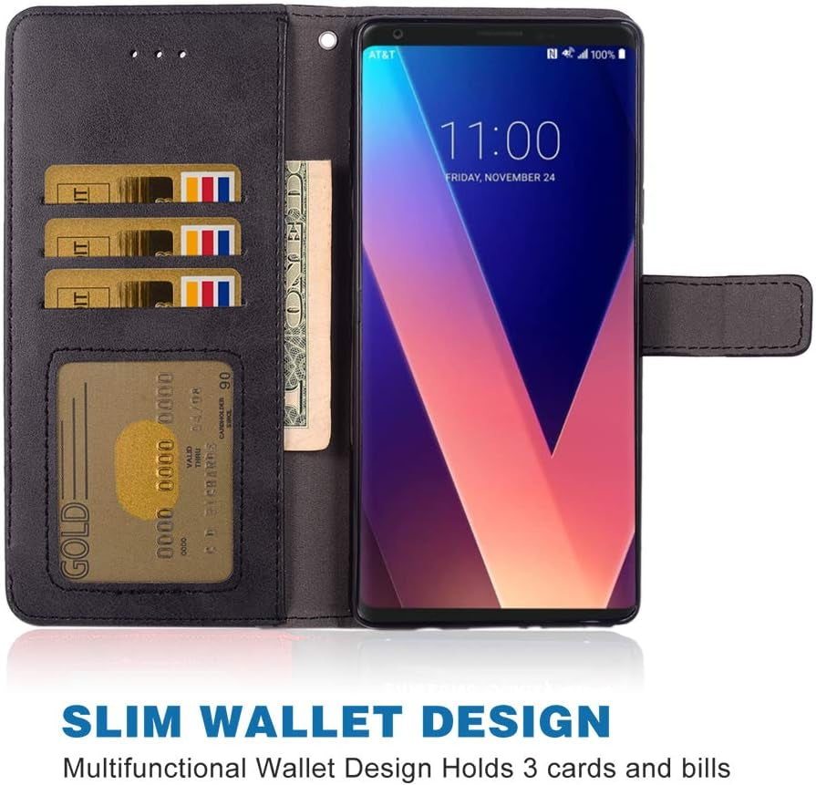Phone Case for LG V35 Thinq V30 plus Folio Flip Wallet Case,Pu Leather Credit Card Holder Slots Full Body Protection Kickstand Protective Phone Cover for LGV30 LGV35 Thin Q LG30 LG35 V35Thinq Black  Asuwish   