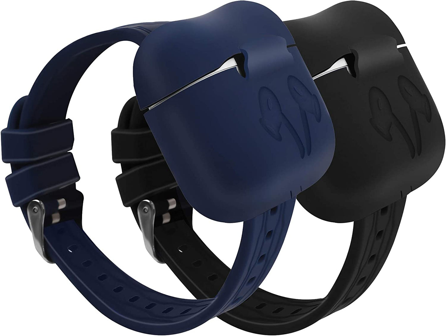 Wrist Band Accessories for Airpods/Airpods 2 Case Sport Strap Cover Full Protective Silicone Skin Compatible with Apple Airpods 1St and 2Nd Wireless Charging Case (Black+Blue)  BabyValley 2pcs: Black+Navy Blue (Pro) for Airpods Pro 