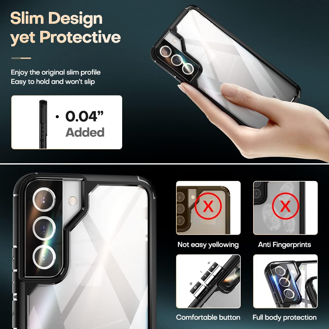 TAURI 5-In-1 Shockproof Galaxy S22 plus Case 6.6" 5G: 2-Pack Tempered Glass + 2 Camera Lens Protectors, Military Grade Slim Cover - Black  TAURI   