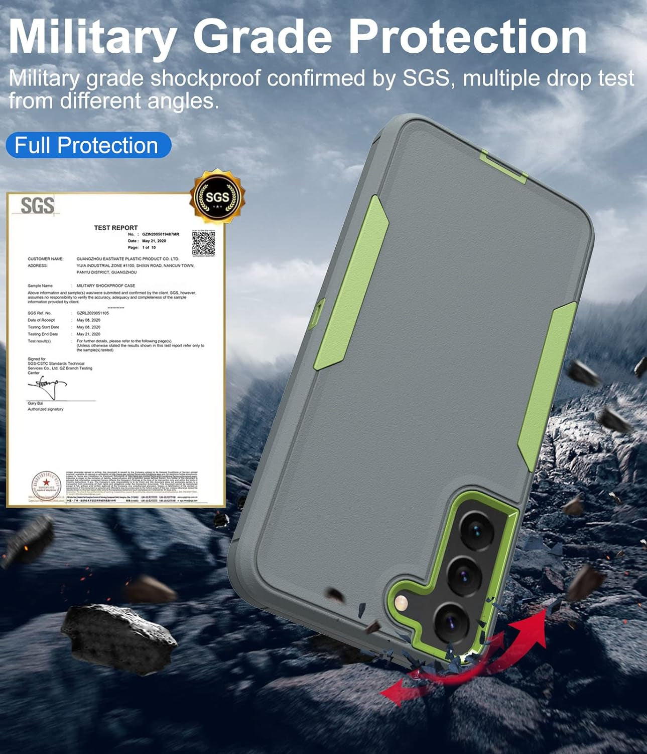 Dahkoiz for Samsung Galaxy S22 Case, Dust-Proof Port Cover, Full Body Durable Silicone Rubber Phone Case for Samsung Galaxy S22 5G, Green/Grey  UNISMART INC   