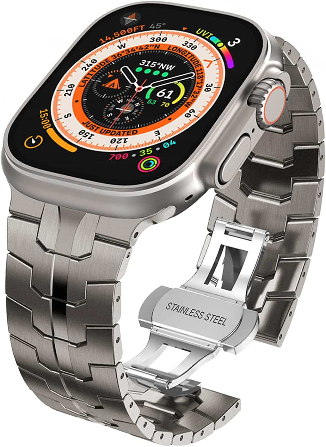 WINGLE Compatible for Apple Watch Ultra Band 49Mm 44Mm 45Mm 42Mm Series 8 7 Men, Stainless Steel Band Metal Strap Wristband for Apple Watch Iwatch Ultra SE 6 5 4 3 2 1 Link Women, Titanium  WINGLE Iron-Titanium Ultra 49mm/45mm/44mm/42mm 