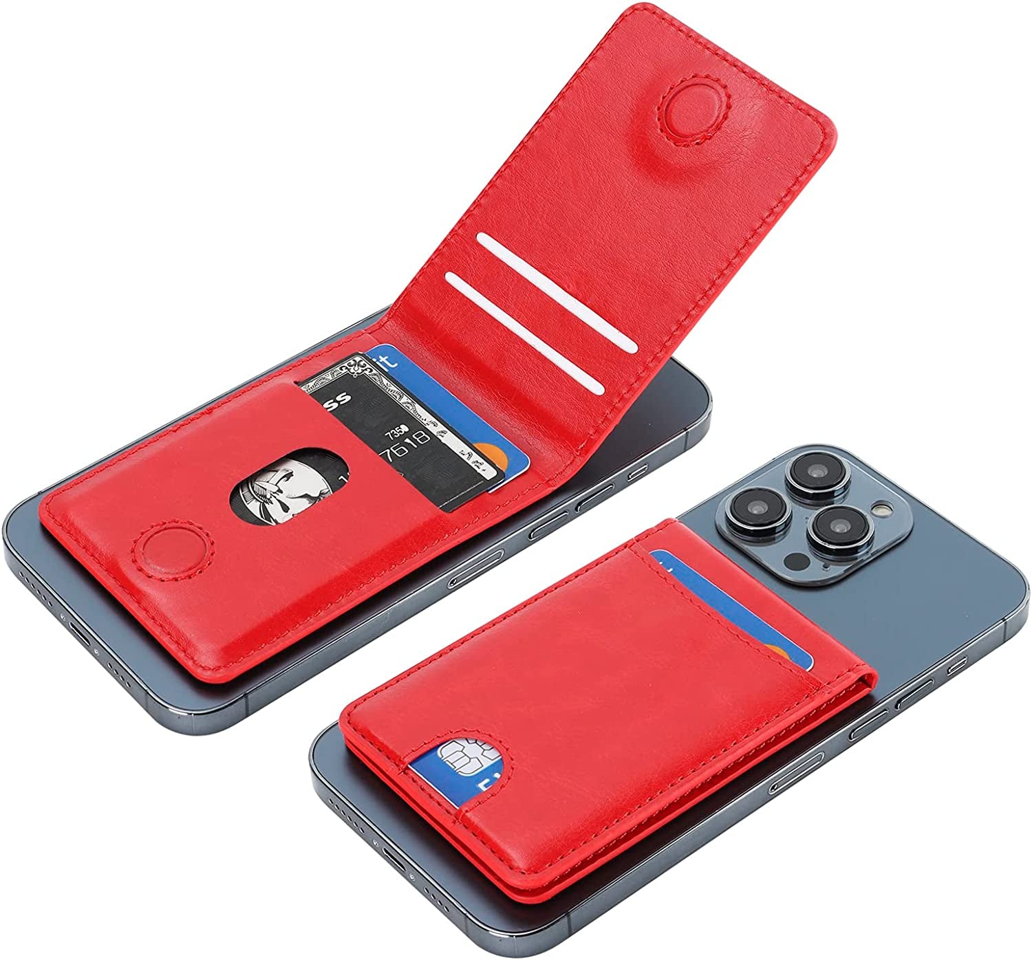 KIHUWEY for Magsafe Wallet Card Holder with Magnetic, Mag Safe Leather Detachable Kickstand RFID Wallet for Iphone 14 Pro Max/14 Pro/14/14 Plus/13 Pro Max/13 Pro/13/12 Pro Max/12 Pro/12 (Black)  KIHUWEY Red  