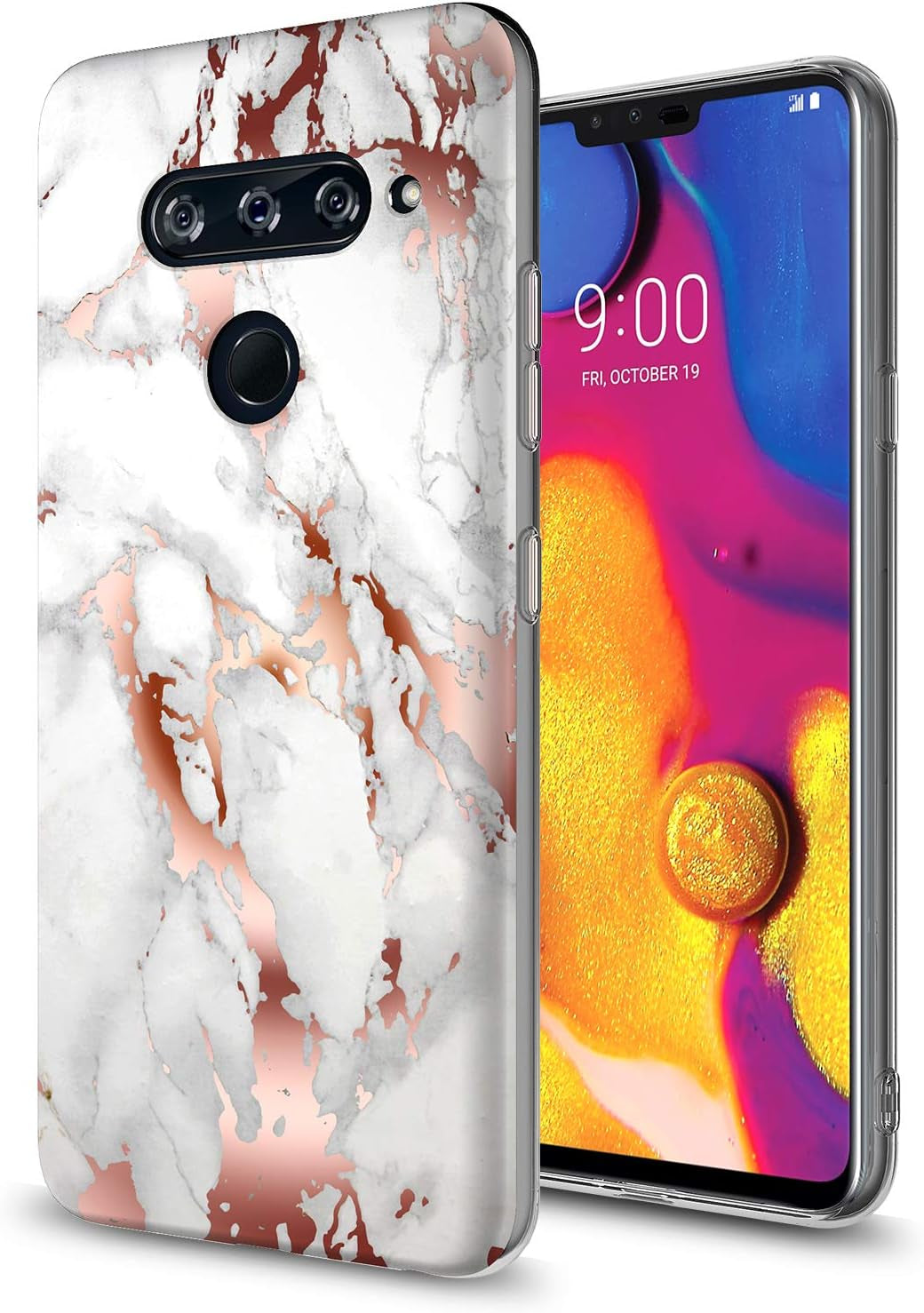 GORGCASE Phone Case Compatible for LG V40 THINQ 2018 Case, LG V40 CASE with Screen Protector,Slim PC Anti-Scratch Shock-Proof Cute Sparkle Bling Girls Women Protective Cover for LG V40 Black Flower  GORGCASE Muosha Rose Gold White  