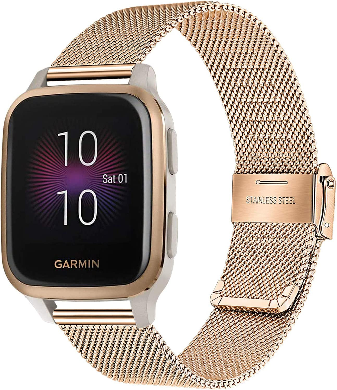 Trumirr Band for Garmin Venu / Venu Sq / Venu Sq 2 Smart Watch, Mesh Woven Stainless Steel Watchband Women Strap for Garmin Venu / Venu Sq / Sq Music Smartwatch  TRUMiRR   