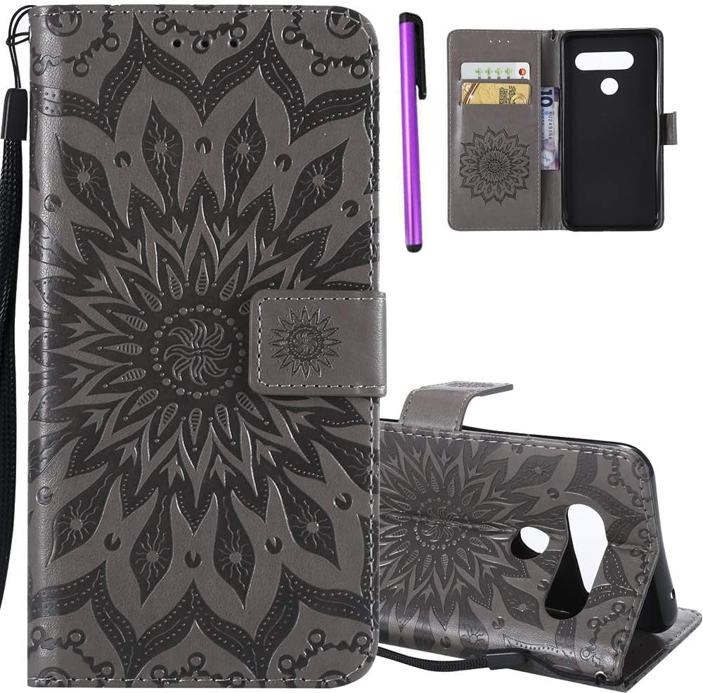 ISADENSER LG V40 Thinq Case LG V40 Flip Case for Women [Wallet Stand] as Case with Shockproof Cards Slot Holder Cash Pockets Magnetic Closure PU Leather Wallet Case Cover for LG V40 Thinq Gray Sun  ISADENSER   