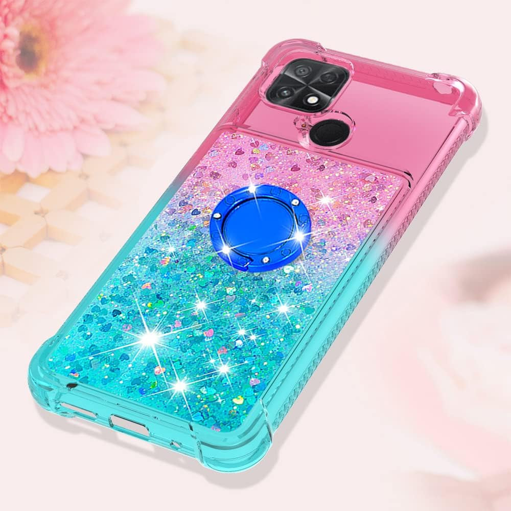 Monwutong Slim Fit Phone Case for Xiaomi Poco C40, Bling Shiny Quicksand Effect TPU Bumper Case with Four Corners Heavy Protection Anti-Fall Cover for Xiaomi Poco C40,Pink Blue  Monwutong   