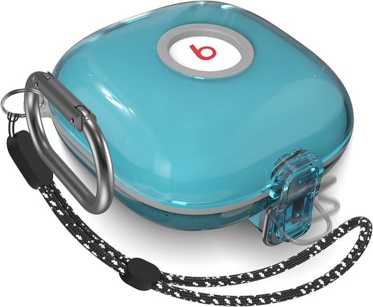 [Upgrade Lock] Case for Beats Fit Pro, Cover Compatible with Beats Fit Pro 2021 Earbuds Armor Shockproof Protective with Anti-Lost Lanyard Keychain (Clear Blue)  AIBEAMER   
