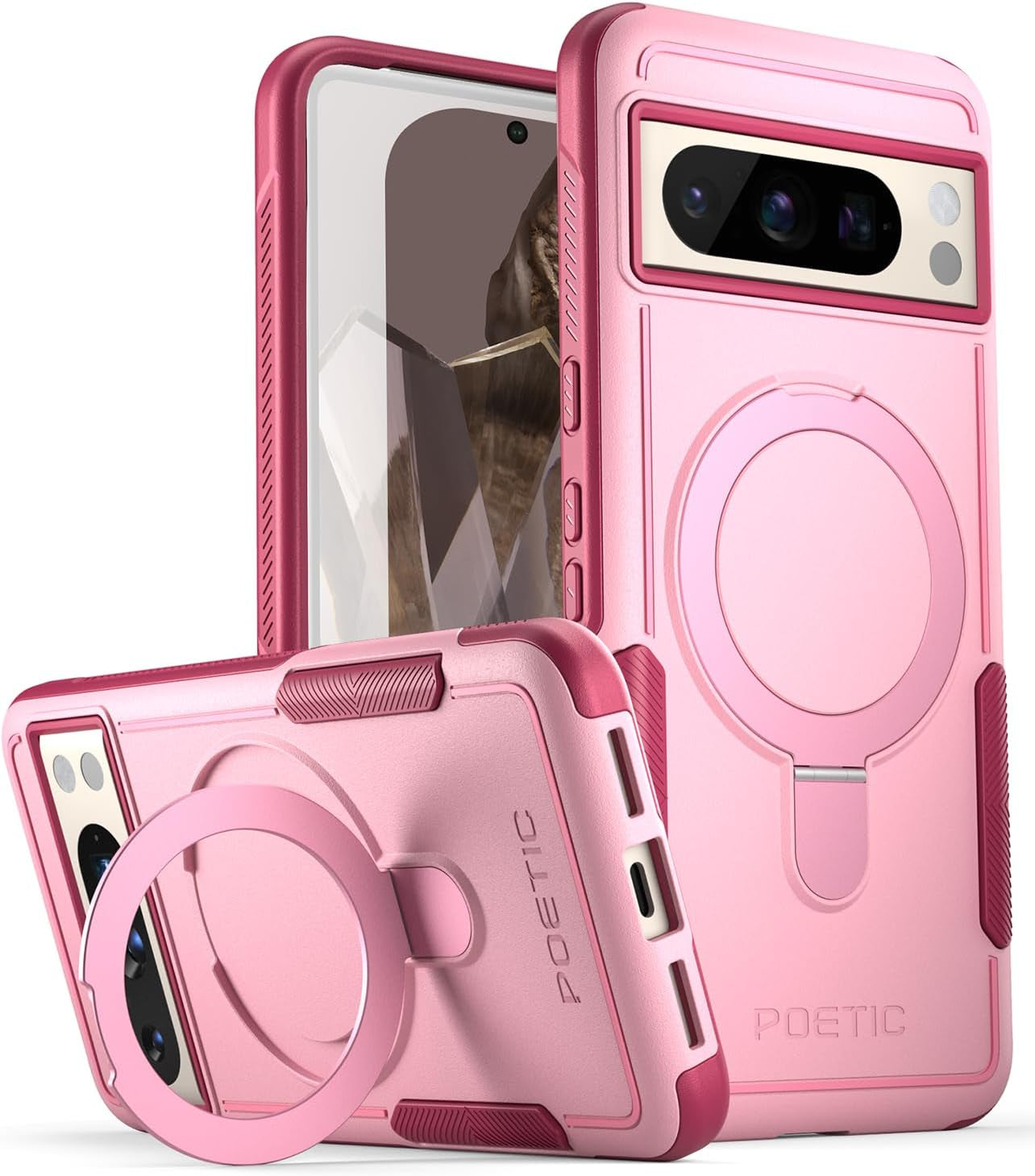 Poetic Neon Magpro Case Designed for Google Pixel 8 Pro 5G 6.7 Inch,[Compatible with Magsafe] Dual Layer Heavy Duty Tough Rugged Shockprotective New Cover, Magnetic Ring Stand, Black  Poetic Pink  