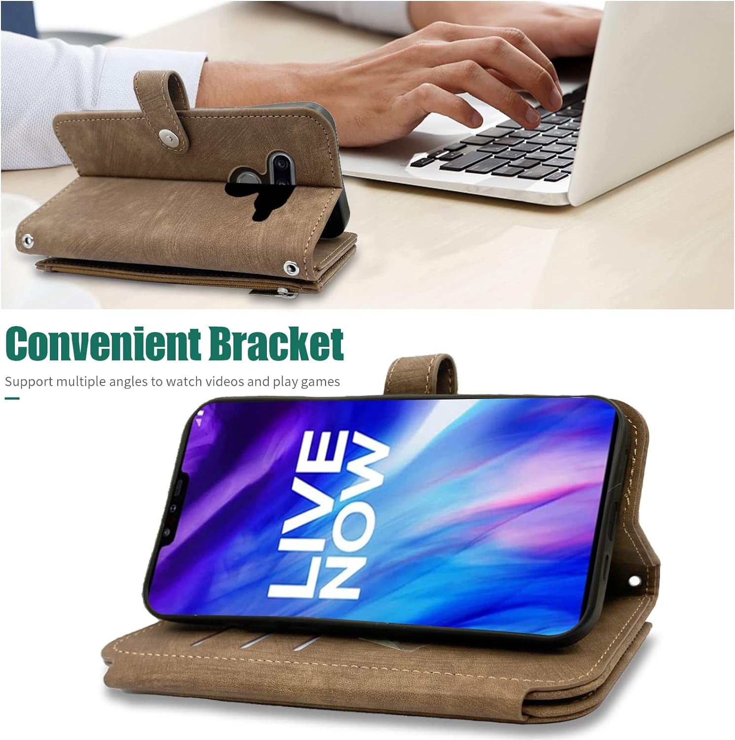 Compatible with LG V40 Thinq Wallet Case Flip Credit Card Holder Cell Phone Cover for Folio Purse Lanyard Wrist Strap Rugged Slot Mobile LGV40 Storm V 40 Thin Q V40Thinq LG40 40V 40Thinq Women Brown  Furiet   