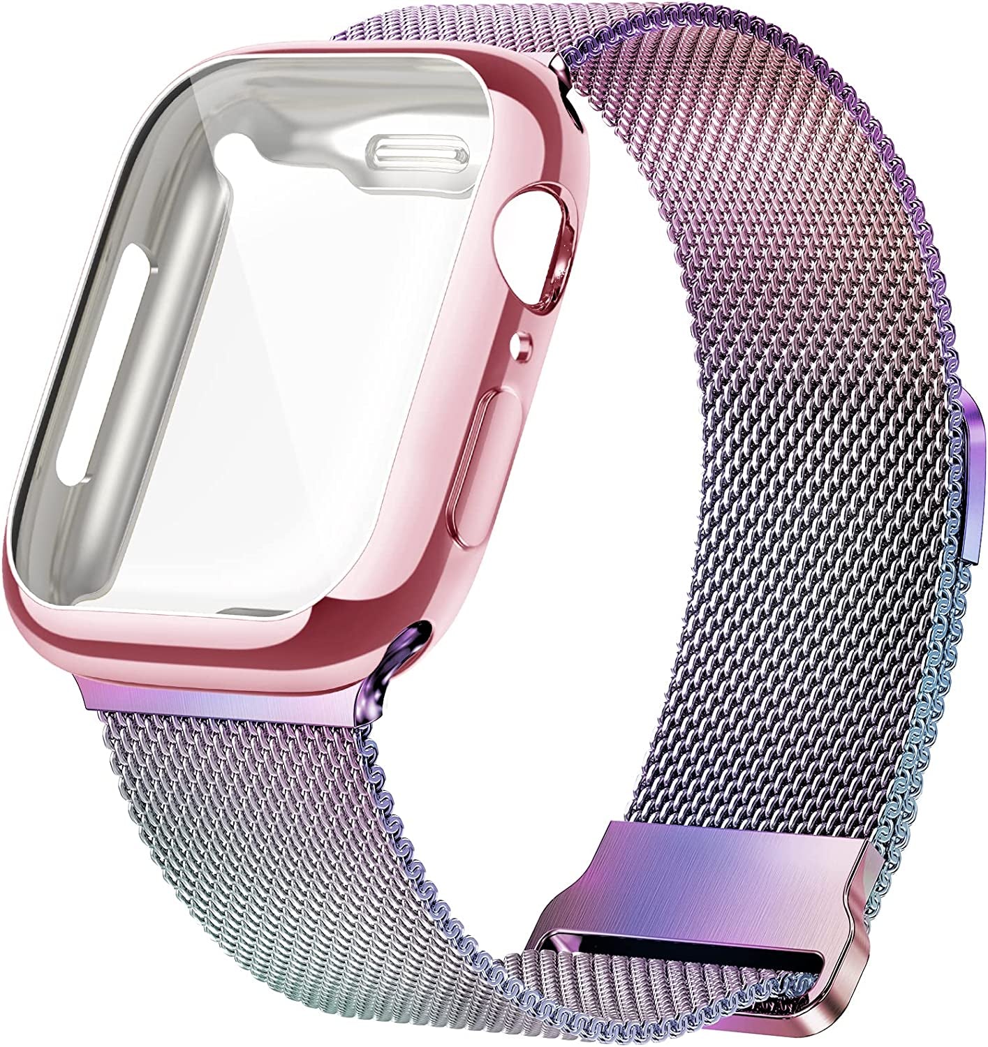Geoumy Metal Magnetic Bands Compatible for Apple Watch Band 45Mm with Case, Stainless Steel Milanese Mesh Loop Replacement Strap Compatible with Iwatch Series 8/7/6/5/4/3/2/1 SE Women Men,Starlight  Geoumy Colorful 45 mm 