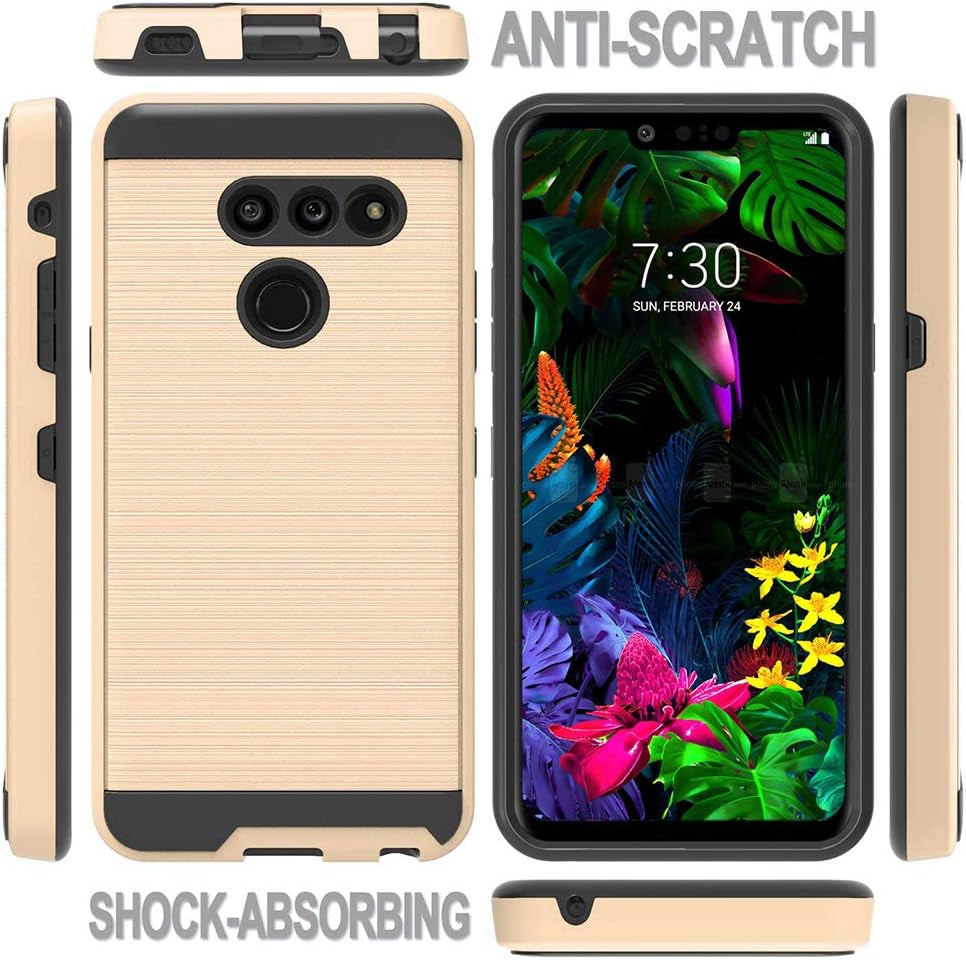 NEM Case LG G8 Thinq Phone Case, LG G8 Phone Case, LG G8 Hybrid Dual Layer Case, Shock Resistant Brushed Texture Full-Body Protective Cover Gold  NEM   