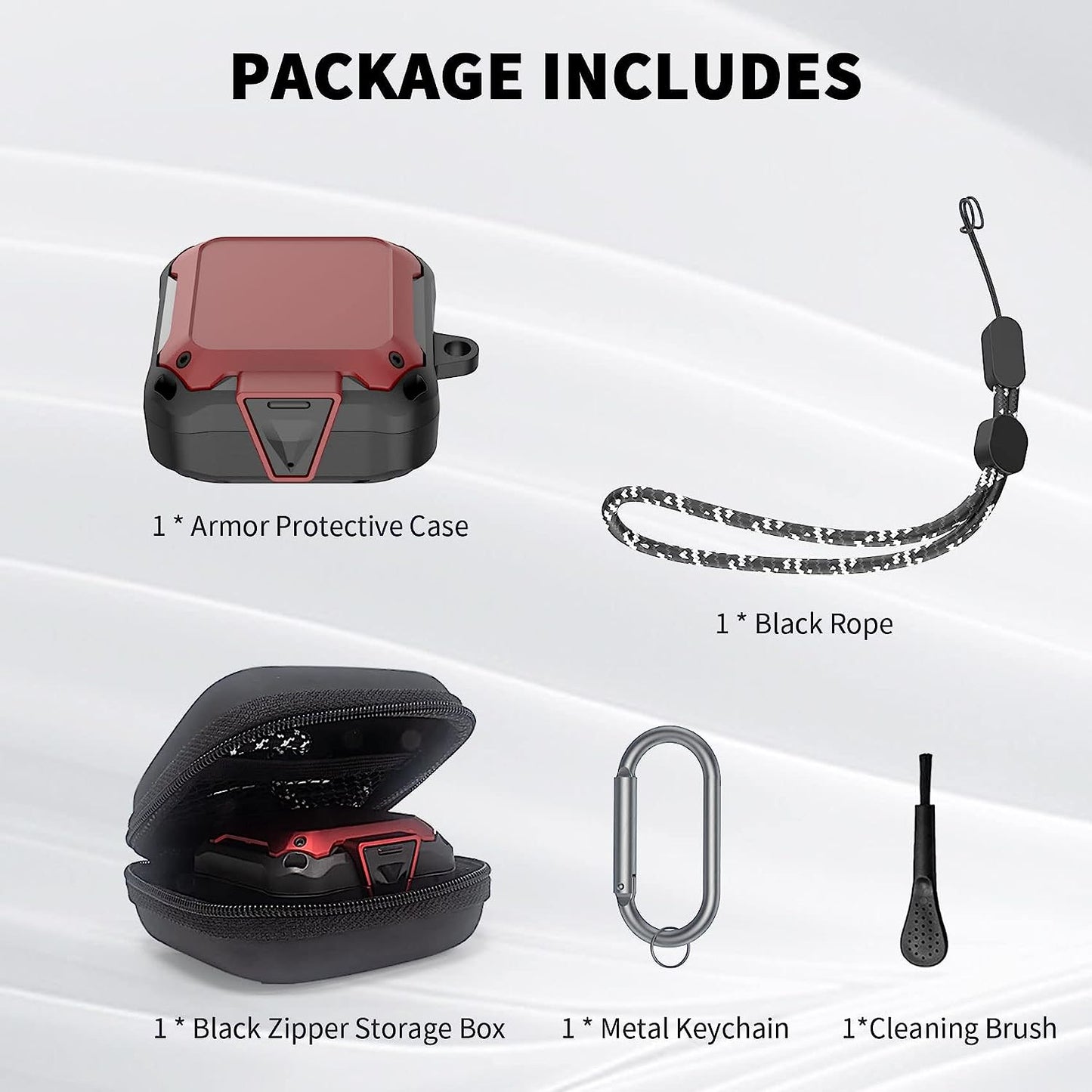 WOOPIT Armor Case Cover for Samsung Galaxy Buds 2 Pro Case(2022)/Galaxy Buds Pro Case(2021)/ Galaxy Buds 2 Case (2021)/Galaxy Buds Live Case(2020) with Zipper Box/Keychain/Brush/Wrist Strap (Red)  WOOPIT   