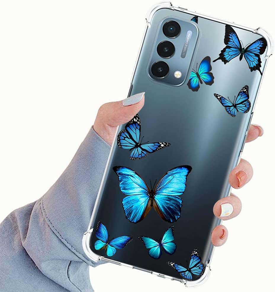 Vavies Case for Oneplus Nord N200 5G, Oneplus N200 5G Case for Girls Women, Slim Shockproof Clear Pattern Soft Flexible TPU Back Phone Protective Cover Cases for Oneplus Nord N200 5G (Blue Butterfly)  Vavies   