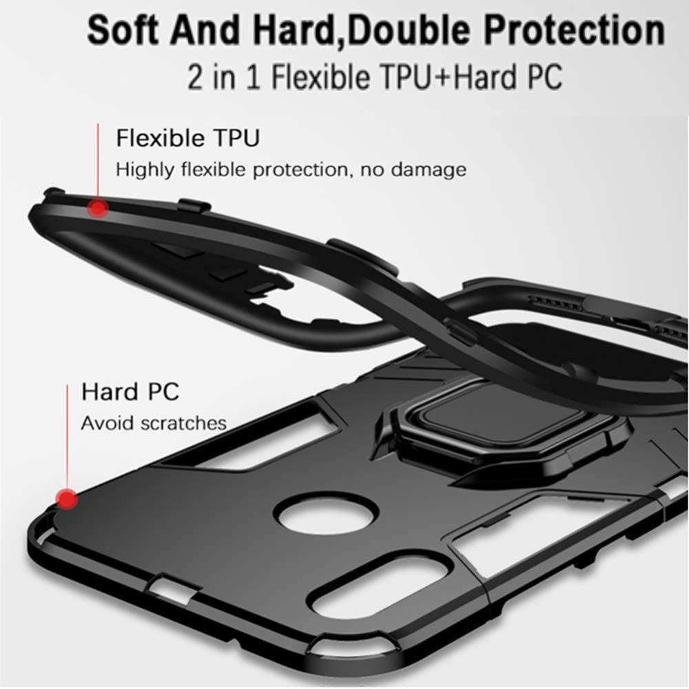 Duolide for Huawei P30 Lite Case, 2 in 1 Hybrid Heavy Duty Armor Shockproof Defender Kickstand Dual Layer Bumper Hard Back Case Cover Tempered Glass Screen Protector，Black  DuoLide   