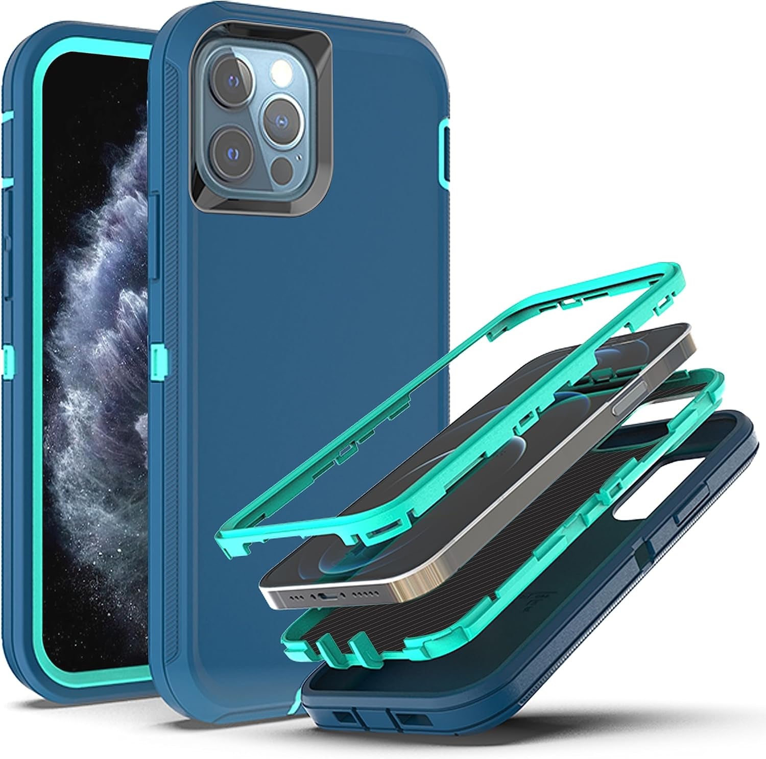 Ymhxcy for Iphone 11 Pro Max Case Shockproof Dropproof Dust-Proof Drop Proof 3-Layer Durable Phone Case Heavy Duty Protection Phone Case Cover for Apple Iphone 11 Pro Max 6.5“ Black and Grey  YmhxcY Blue / Turquoise  