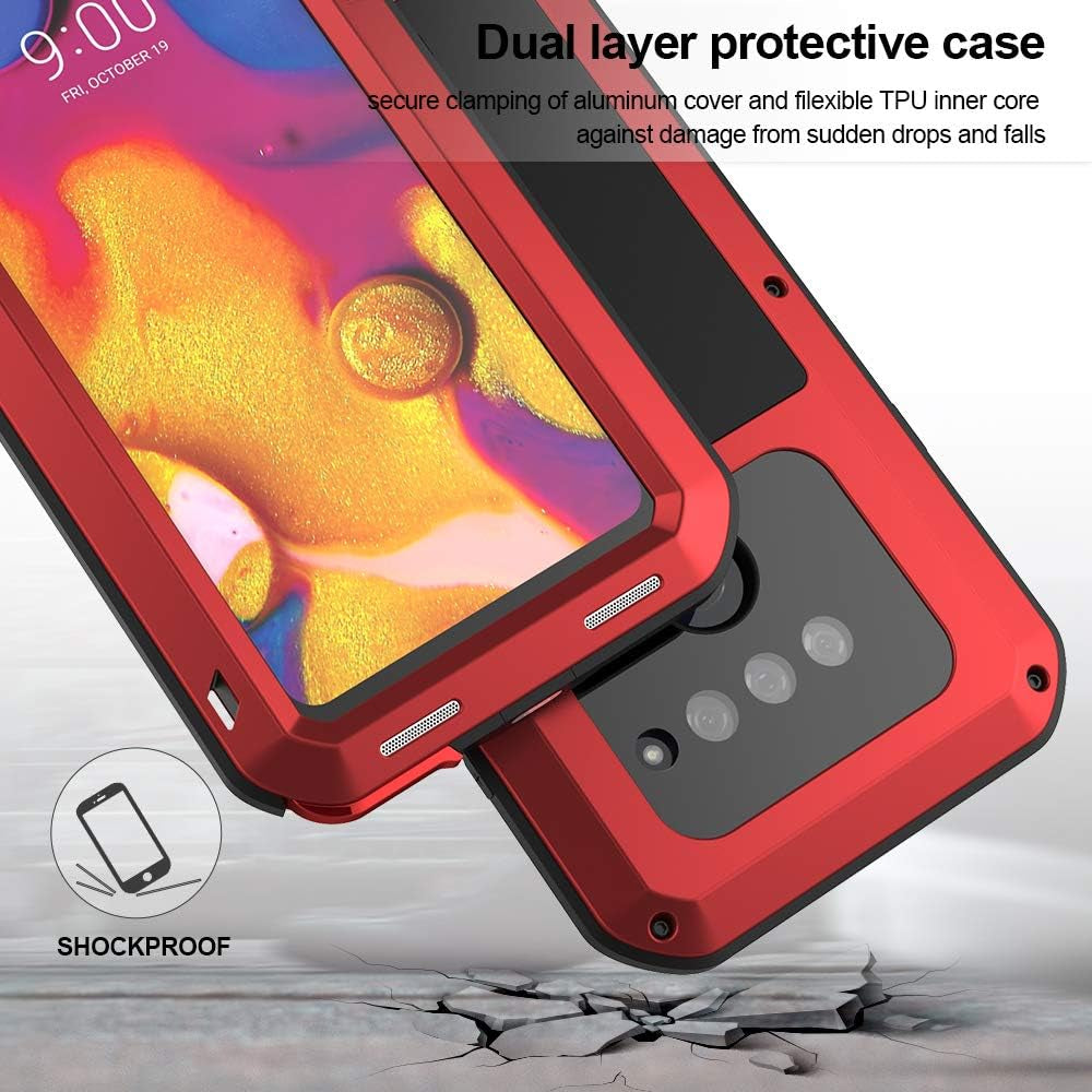 Feitenn Case for LG V40 Thinq, Heavy Duty Case Armor Aluminum Alloy Metal Cover Bumper Soft Rubber Military Shockproof Outdoor Hard Defender Men Gift for LG V40/V40 Thinq - Red  Feitenn   