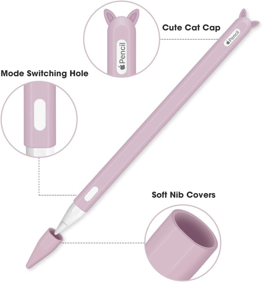 3 Pack Silicone Case for Apple Pencil 2Nd Generation Holder Sleeve Skin Cover Accessories for Ipad Pro 11 12.9 Inch 2018,Cute Soft Grip Pouch Cap Holder and 3 Protective Nib Covers-Purple,Pink,Black  2Cat-pencil-Pink+purple+black   