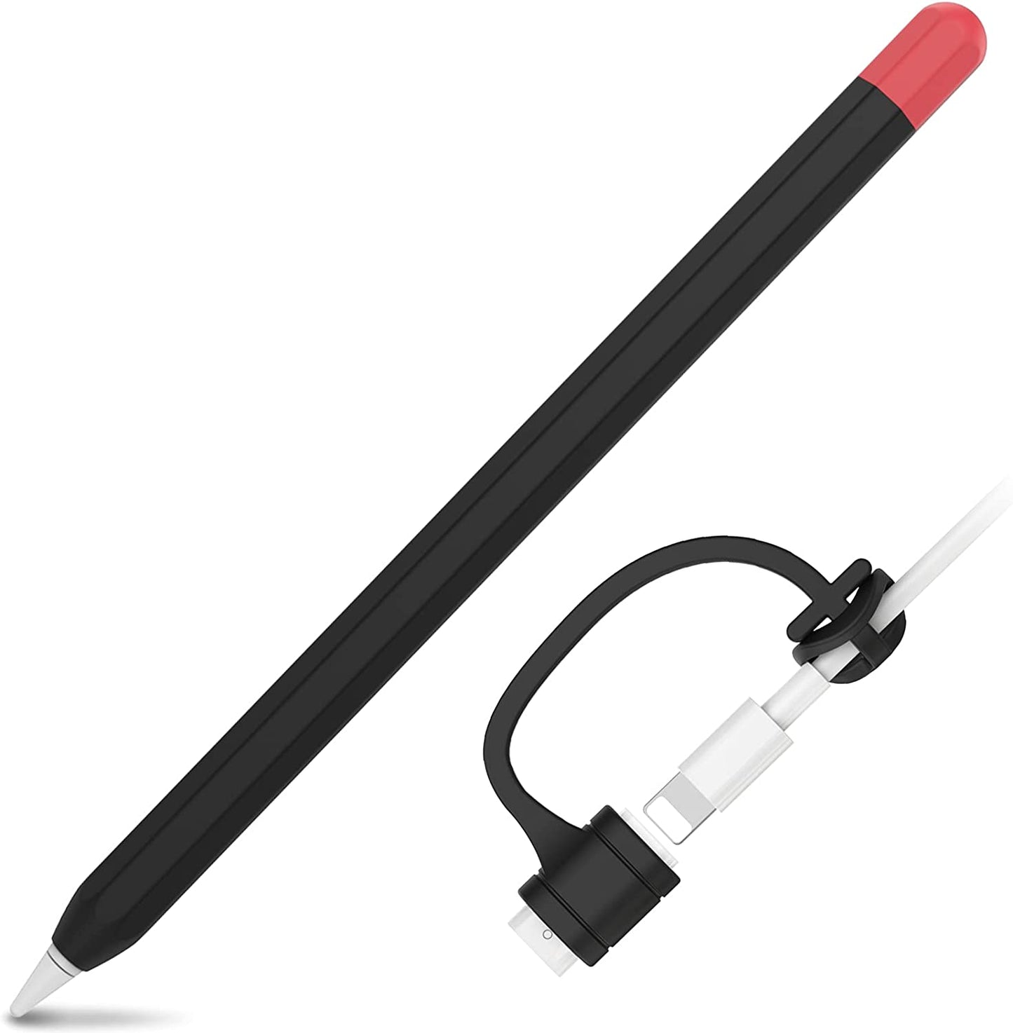 Ahastyle Anti-Slip Case Sleeve Silicone Protective Skin [ Added Cable Adapter Tether Kit] Compatible with Apple Pencil 1St Generation  AHASTYLE Black + Red Duotone 