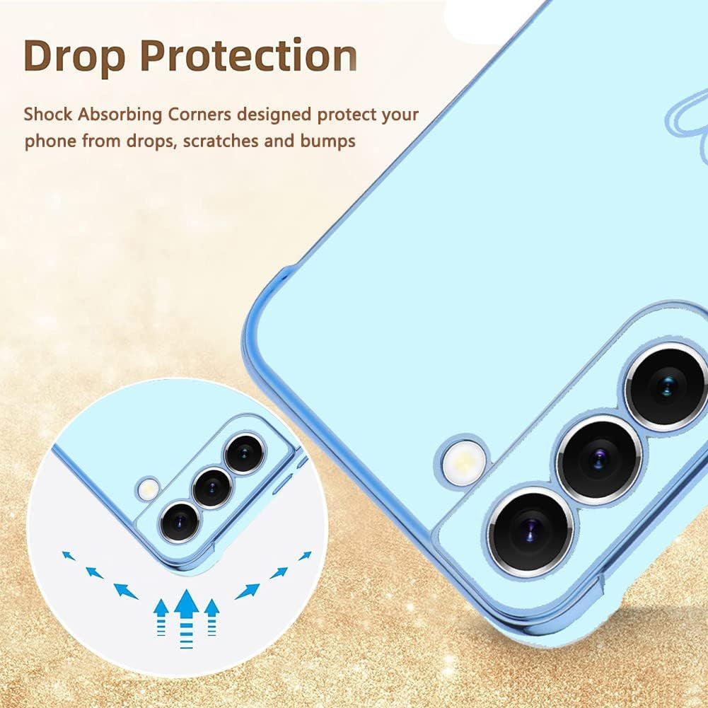 MZELQ Compatible with Samsung Galaxy S22+ plus Case for Women Cute Luxury Gold Heart Pattern Design Full Camera Protection & Soft TPU Shockproof Protective Plating Edge Phone Case,Light Blue  MZELQ   