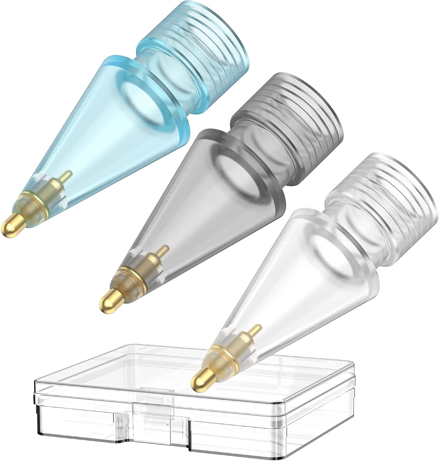 Delidigi 2 Pack Pencil Tips for Apple Pencil 2Nd Gen and 1St Gen, Upgraded Metal Wear-Resistant Pen like Tips, Fine Point Precise Control Tips for Apple Pencil (White 1.3Mm)  Delidigi Clear, Clear Blue, Clear Grey  