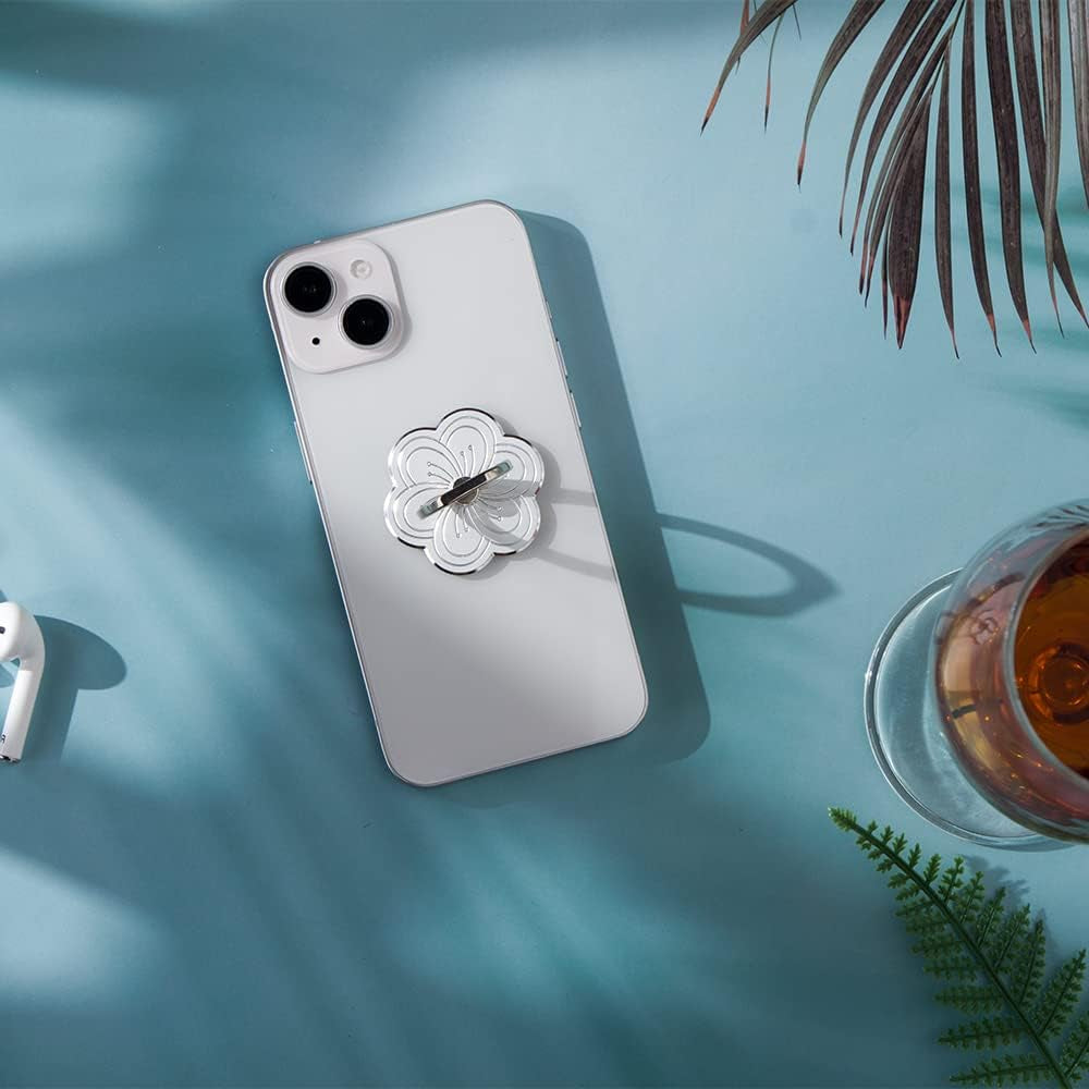 Flower Cell Phone Ring Holder, Zinc Alloy Metal Phone Back Ring Grip for Finger (White)  SUNURS   