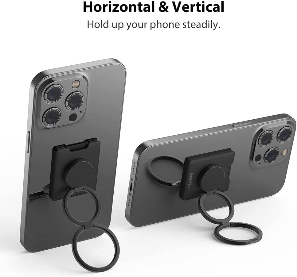 Monidea Phone Ring Holder, Phone Grip Finger Kickstand Wireless Charging Friendly, 360°Rotation Metal Phone Ring Grip Stand Work with Magnetic Car Mount for Iphone Samsung Ipad Tablets & More - Black  MonIdea   