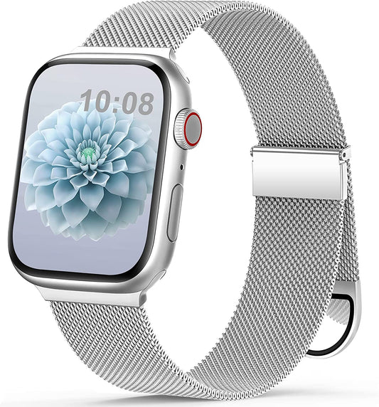 OHOTLOVE Metal Magnetic Bands Compatible with Apple Watch Band 38Mm 40Mm 41Mm 42Mm 44Mm 45Mm 49Mm Women Men, Stainless Steel Mesh Magnetic Strap for Iwatch Series Ultra/8/7/6/5/4/3/2/1/Se Silver S  OHOTLOVE   