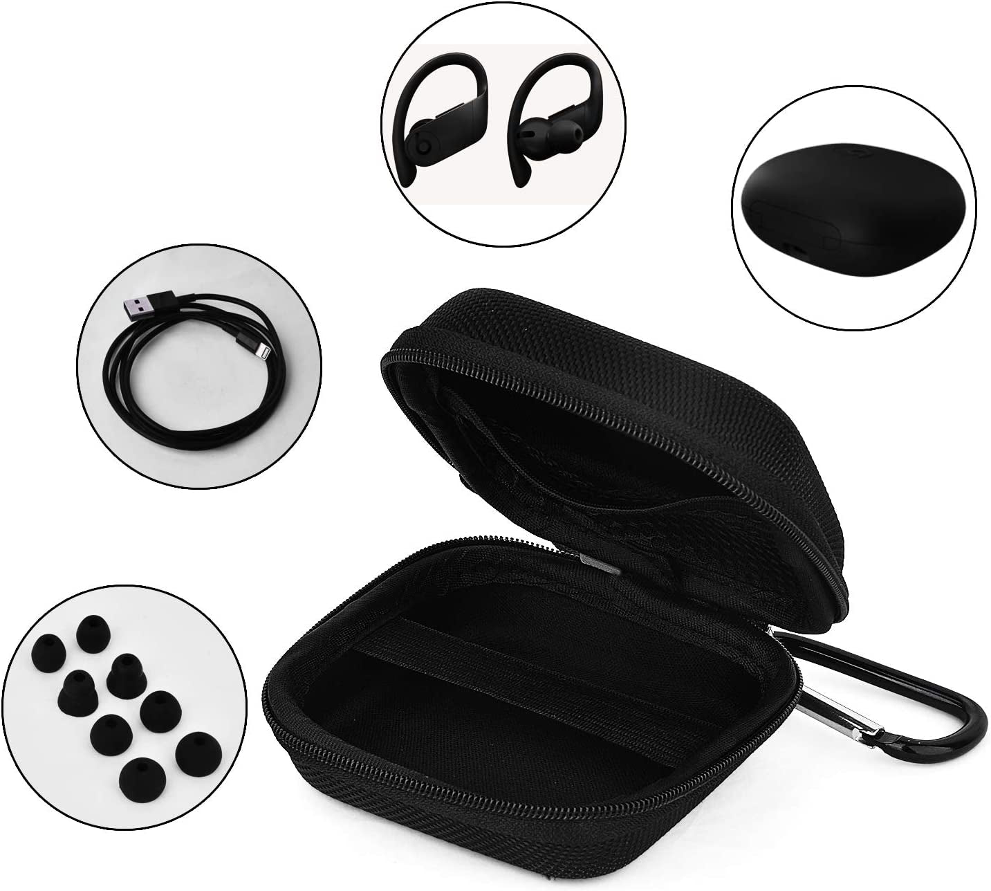 CAGOS Compatible with Powerbeats Pro Protective Case Canvas Nylon Accessories Hard Carrying Cover Case with 4 Pack Replacement Earbuds for Dre Powerbeats Pro- Black  CAGOS   