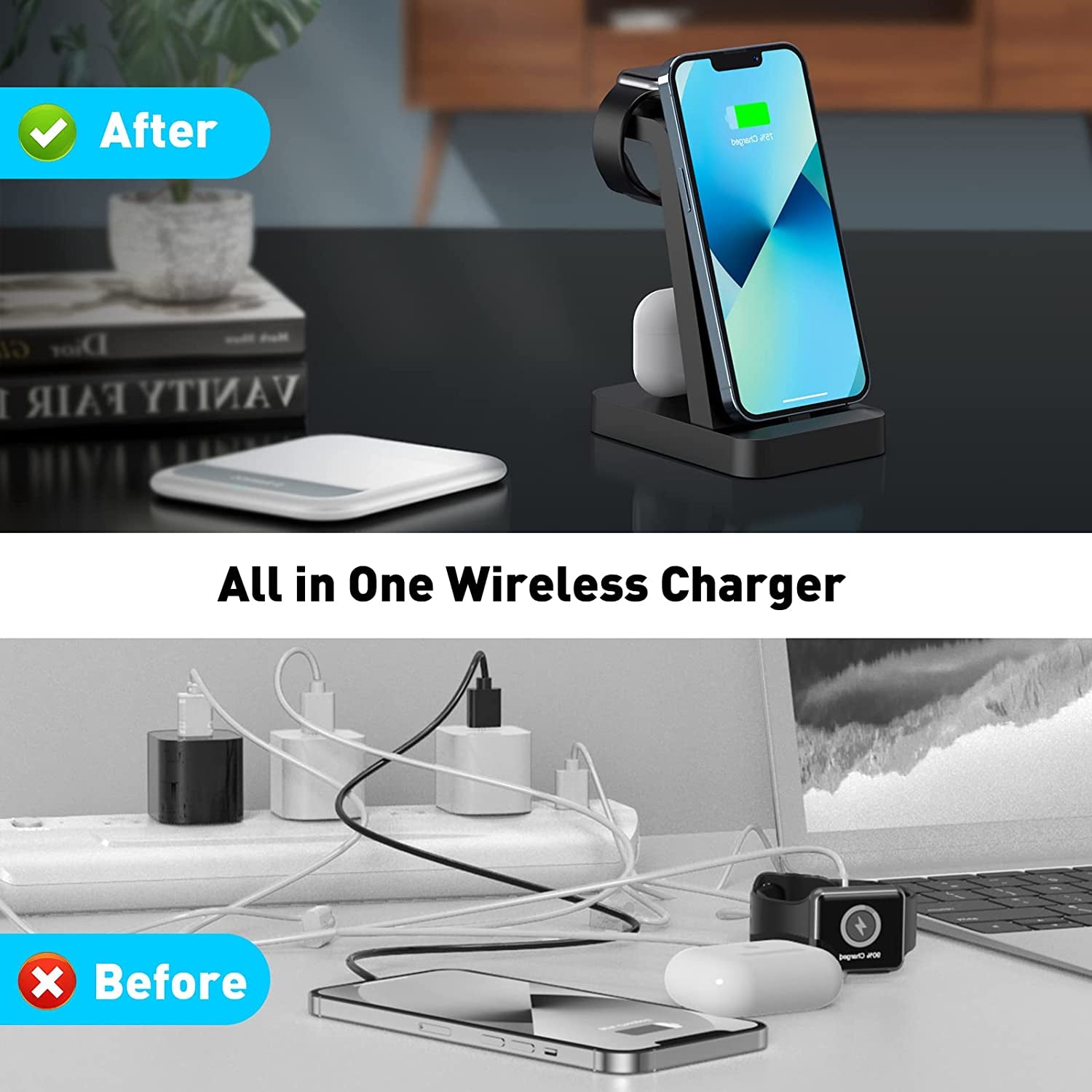 Charger Station for Iphone Multiple Devices - 3 in 1 Fast Wireless Charging Dock Stand for Apple Watch Series 7 6 SE 5 4 3 2 & Airpods Iphone 14 13 12 11 Pro X Max XS XR 8 7 plus 6S 6 with Adapter  Shenzhen GTL Technology Co., Ltd.   