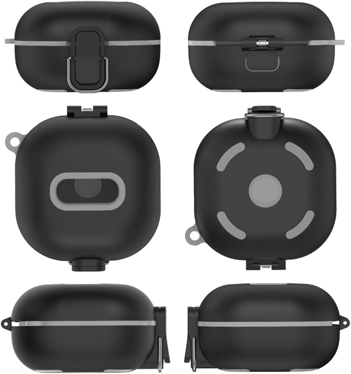 [Upgrade Secure Lock] Case for Samsung Galaxy Buds 2 Pro/Galaxy Buds 2/Galaxy Buds Pro/Galaxy Buds Live, Shock-Absorbing Protective Armor Cover TPU Hard Shell with Carabiner & Lanyard(Black)  VAEKNVG   