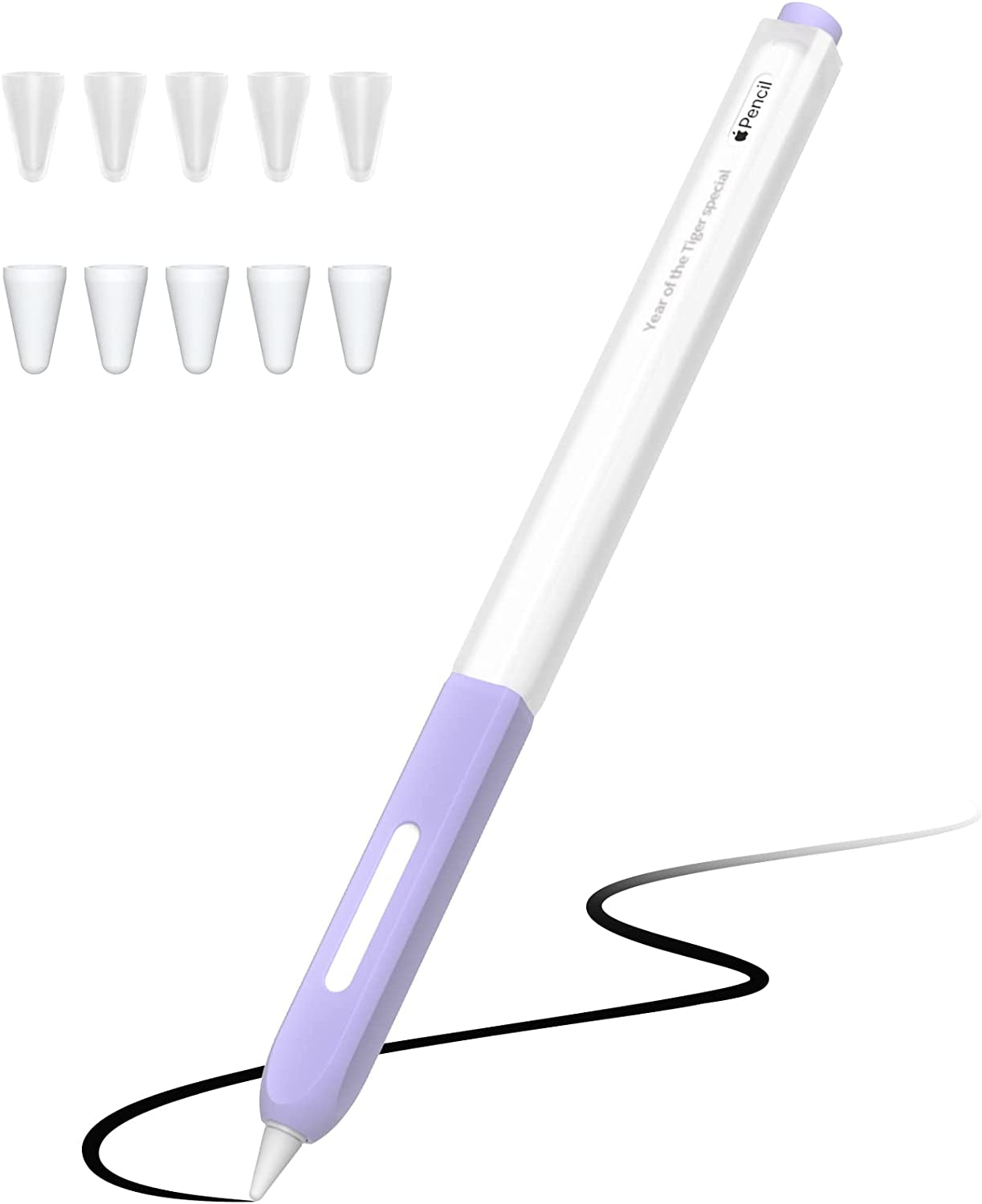 JOOSKO Pencil Case Compatible with Apple Pencil 2Nd Generation Cover Sleeve,Silicone Translucent Duotone，[With 10 Silicone Tip Cover],Support Magnetic Wireless Charging (Pink)  JOOSKO Lavender  