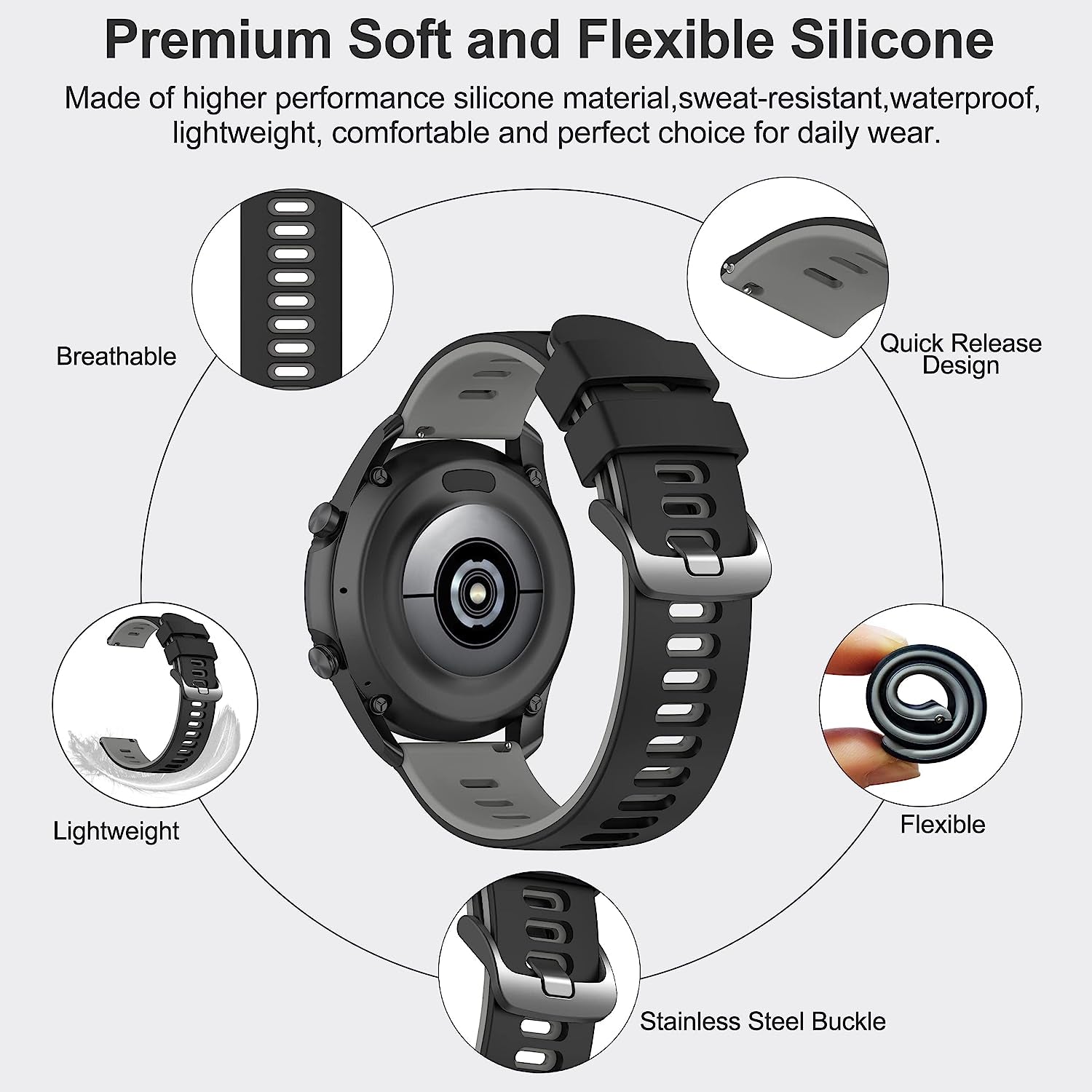 22Mm Galaxy Watch 3 45Mm Band,Soft Silicone Galaxy Watch 46Mm Bands Compatible for Samsung Gear S3 Frontier & Classic/Garmin Venu 2/Forerunner 255/ Forerunner 745/Vivoactive 4 Wristband for Men Women  EZMVZKU   