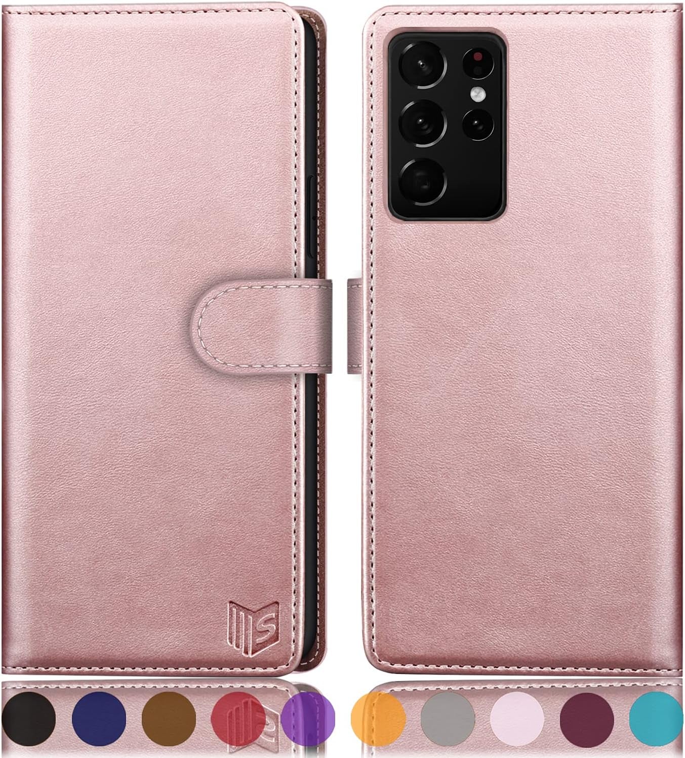 SUANPOT for Samsung Galaxy S21 Ultra 6.8" with RFID Blocking Leather Wallet Case Credit Card Holder,Flip Folio Book Phone Case Shockproof Cover Women Men for Samsung S21 Ultra Case Wallet Red  SUANPOT Rose Gold  