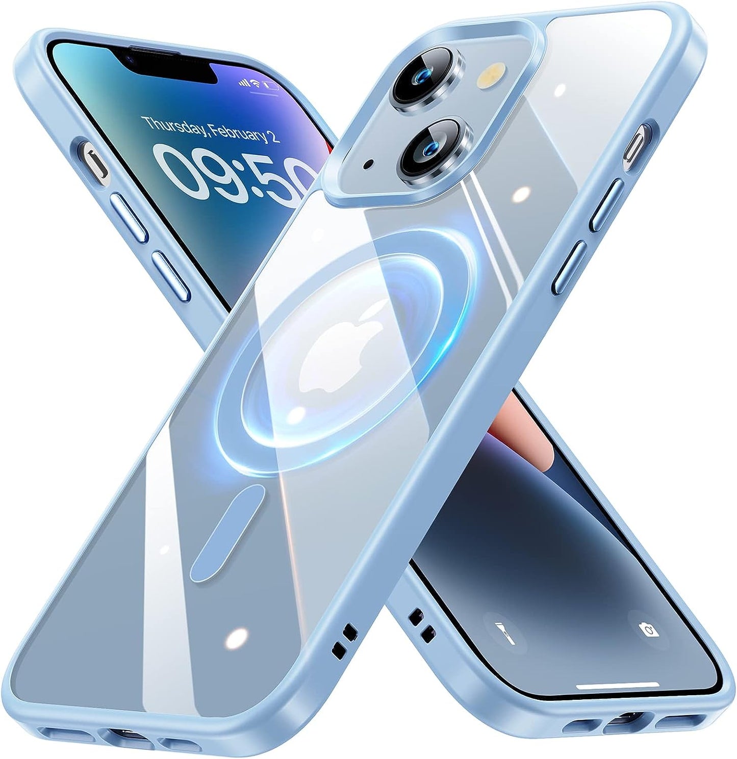 JUESHITUO 2023 Magnetic Slim Crystal Clear Case for Iphone 14 plus Case Magsafe[Not Yellowing][Military Grade Protection][No.1Strong Magnets]Compatible with Iphone 14 plus Magsafe Case 6.7,Space Black  iPhone 14 Plus case Magsafe Sierra Blue  