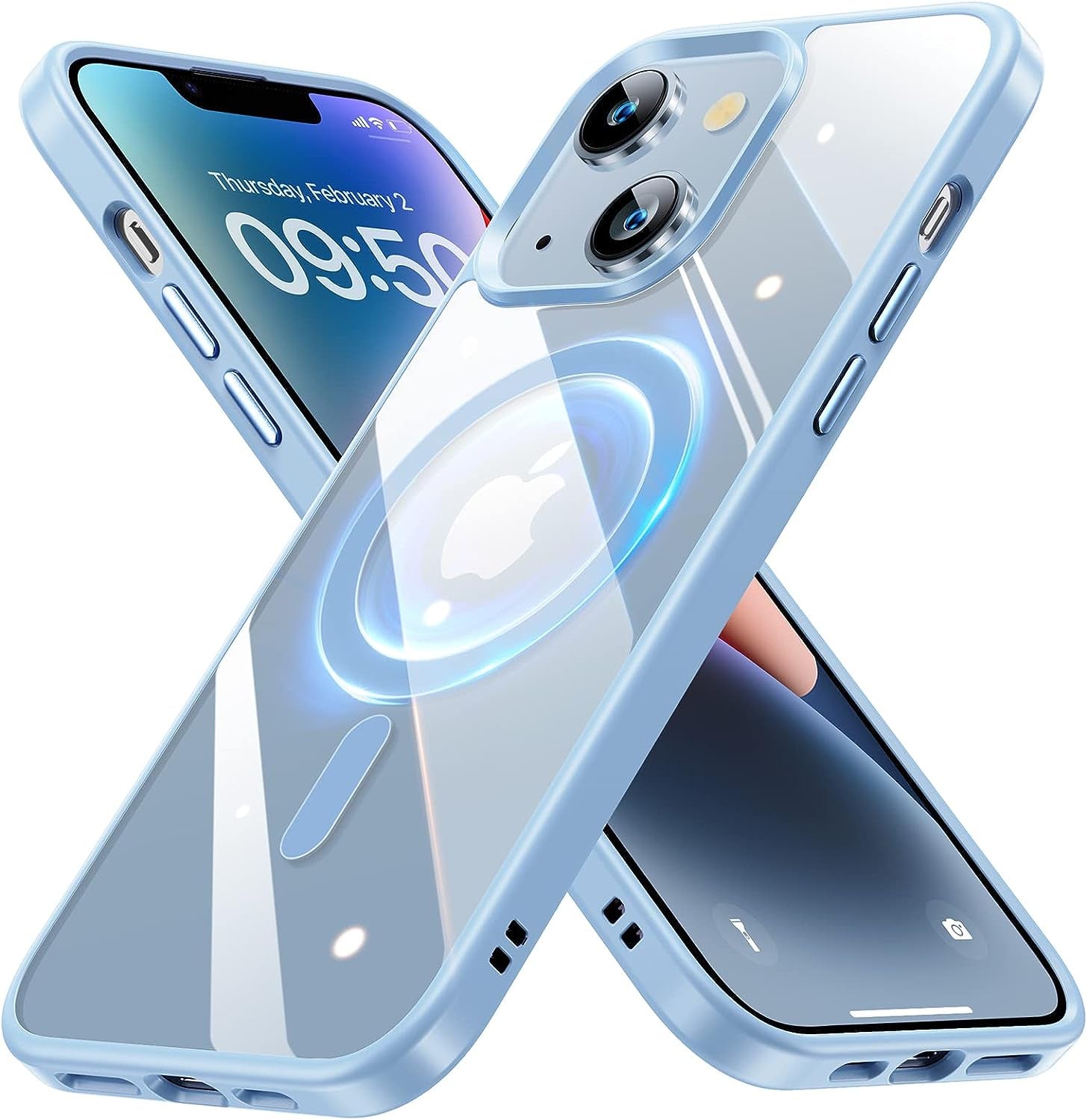 JUESHITUO 2023 Magnetic Slim Crystal Clear Case for Iphone 14 plus Case Magsafe[Not Yellowing][Military Grade Protection][No.1Strong Magnets]Compatible with Iphone 14 plus Magsafe Case 6.7,Space Black  iPhone 14 Plus case Magsafe Sierra Blue  