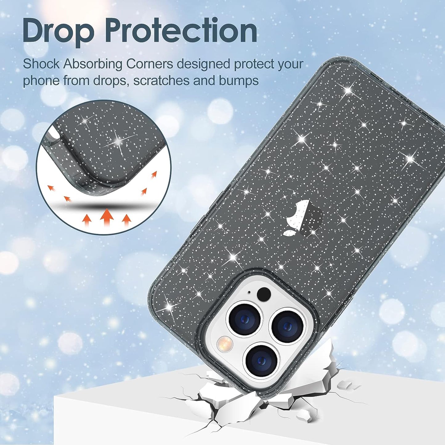 Hython Case for Iphone 14 Pro Max Case Glitter, Cute Sparkly Clear Glitter Shiny Bling Sparkle Cover, Anti-Scratch Soft TPU Slim Fit Shockproof Protective Phone Cases for Women Girls, Black Glitter  Hython   