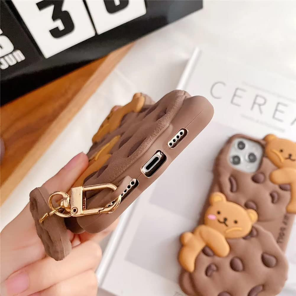 Yatchen for Iphone 12 Mini Case Cookie Bear Kawaii Phone Cases,Cute Case for Iphone 12 Mini with Strap Lanyard 3D Cartoon Bear Soft Silicone Protective Case Funny Women Girls for Iphone 12 Mini  Yatchen   