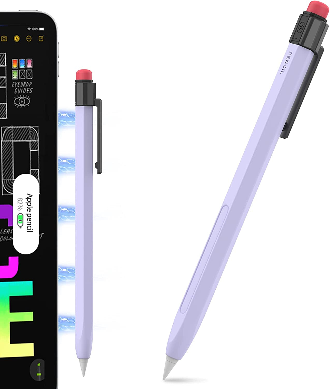 TRONWIN Ipencil Case for Apple Pencil 2Nd Generation Sleeve Silicone Protective Cover Perfect Grip Skin Classic Design with Sturdy Clip Compatible with Apple Pencil 2Nd Generation (Classic)  TRONWIN Lavender  