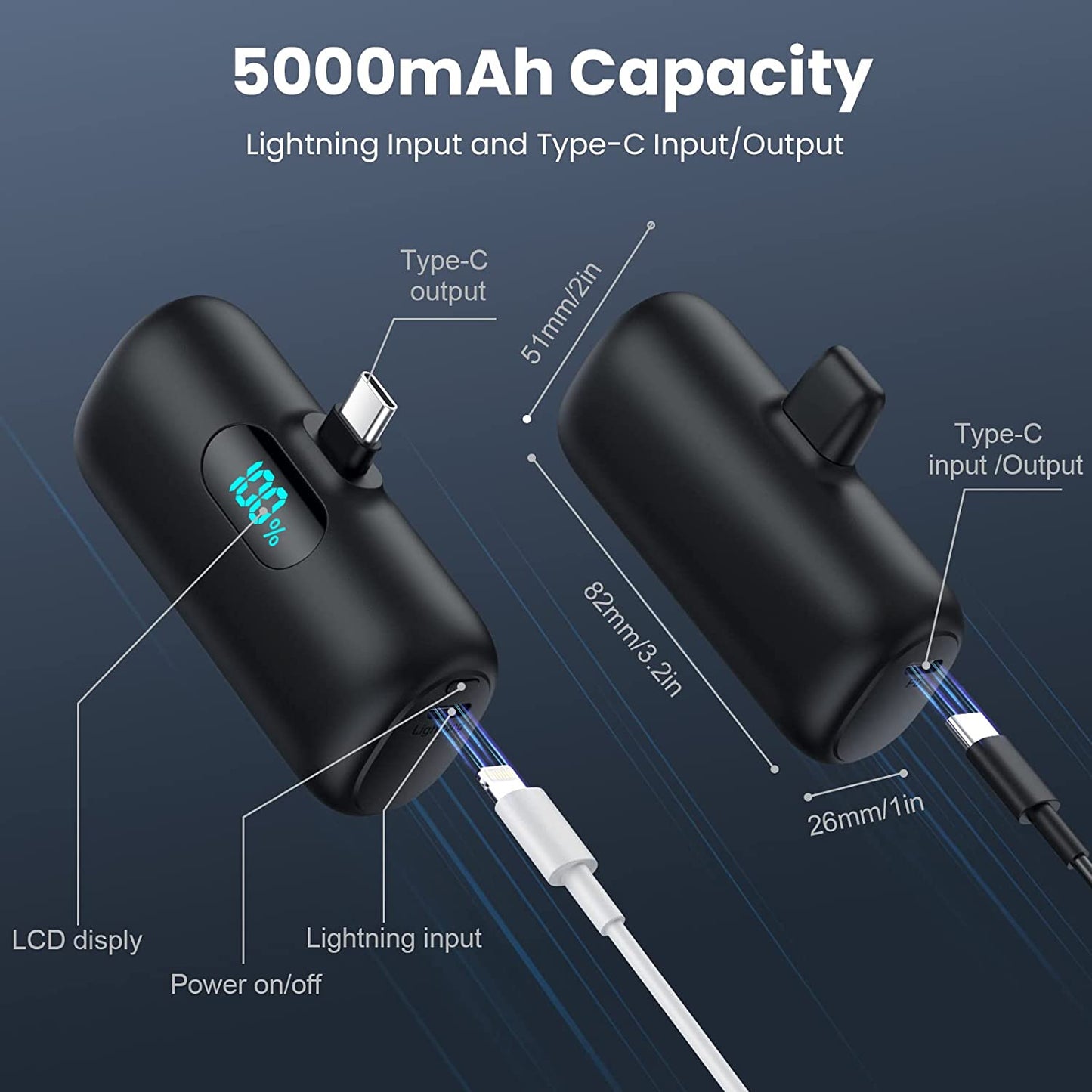 [2-Pack] Mini Portable Charger 5000Mah Power Bank, 3A PD USB C Cell Phone Portable Power, LCD Display Battery Pack Compatible with Android Phone/Samsung Galaxy S22,S21/Note/Moto/Lg/Pixel /Nexus Ect  Dongguan Yuanhaoxun Technology Co.,Ltd.   