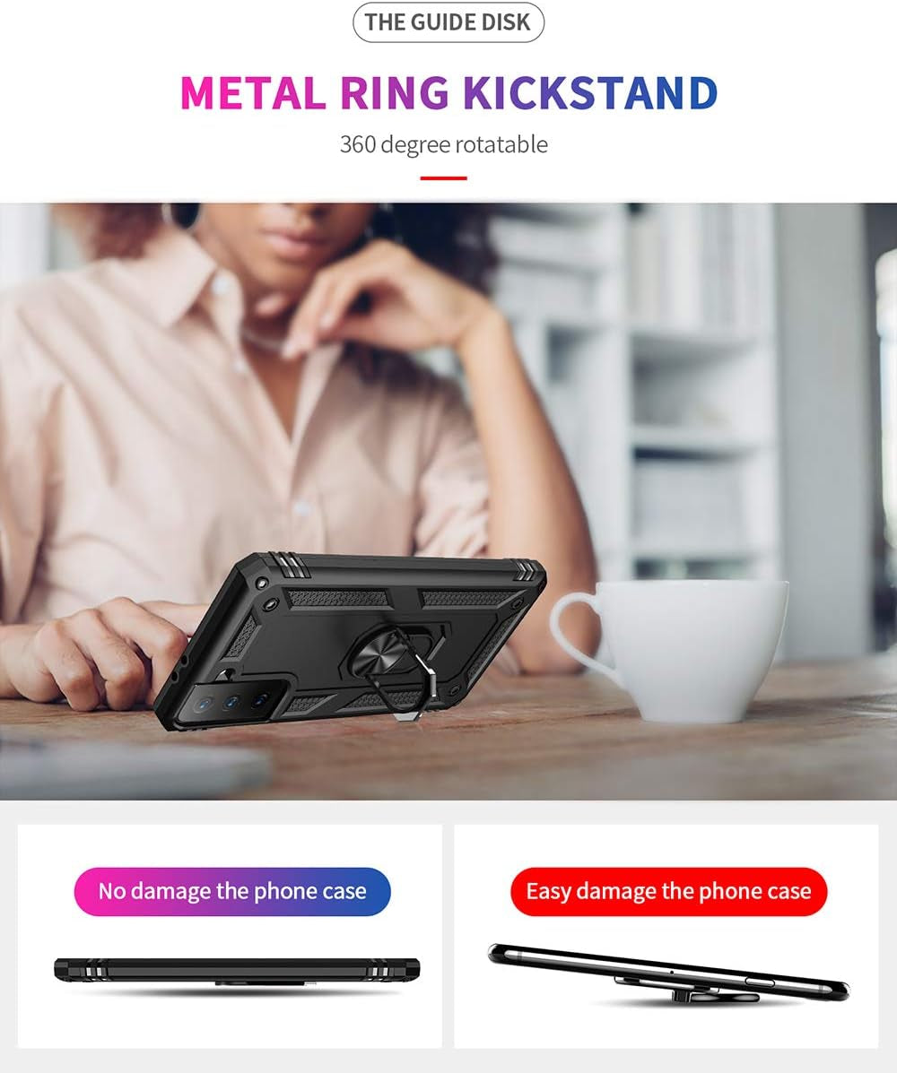 Military Grade Drop Impact for Samsung Galaxy S21 plus Case Galaxy S21 plus 5G Case 360 Metal Rotating Ring Kickstand Holder Armor Heavy Duty Shockproof Case for Galaxy S21 plus Phone Case (Black)  Dionsibei   
