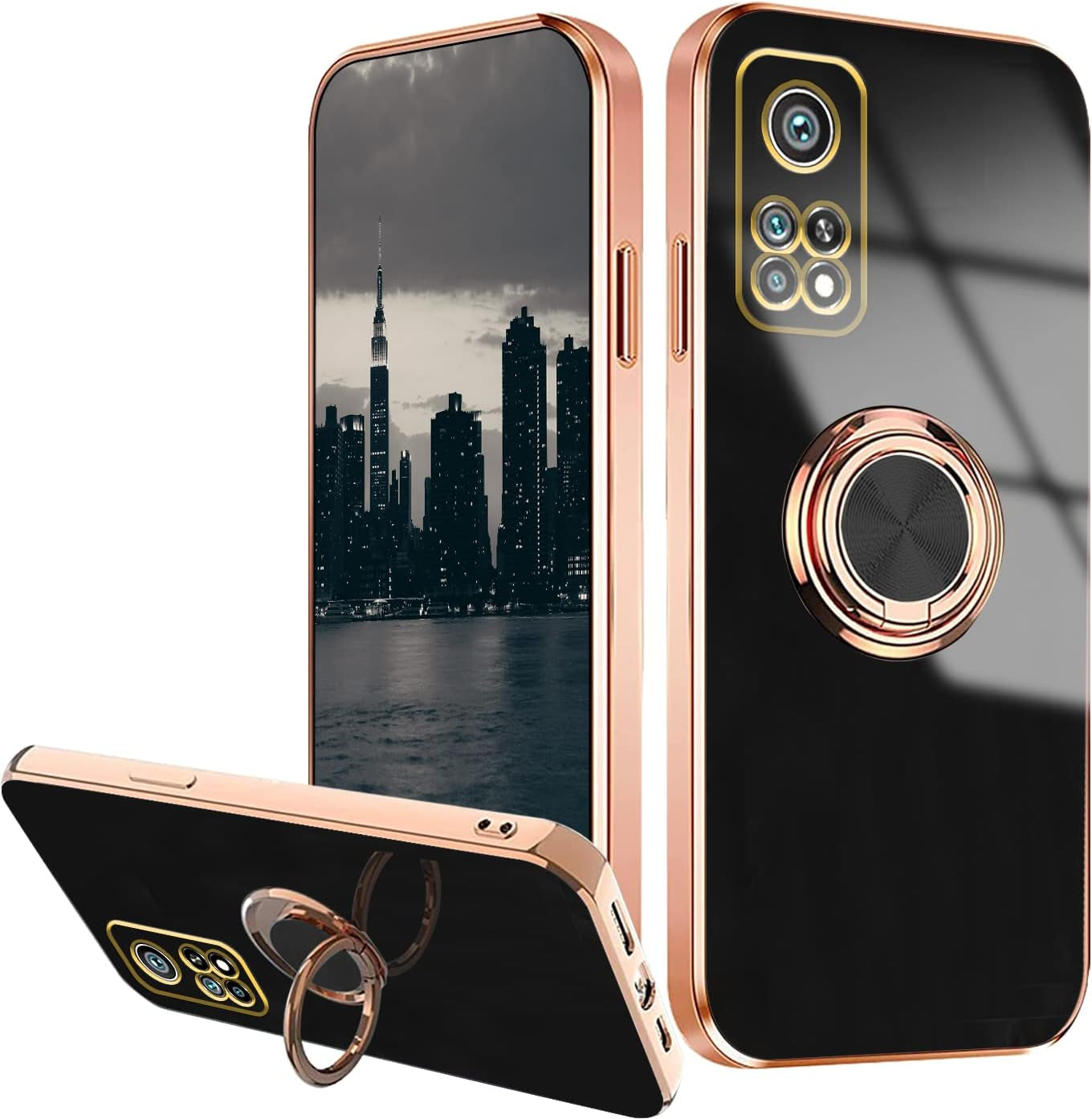 Wousunly Compatible with Xiaomi Mi 10T Case Ring Holder Magnet Green, Xiaomi Mi 10T Phone Case Xiaomi Mi 10T Pro Case Silicone Shockproof Plate Luxury Slim Cover (Xiaomi Mi 10T, Pink)  Wousunly Black Xiaomi Mi 10T 