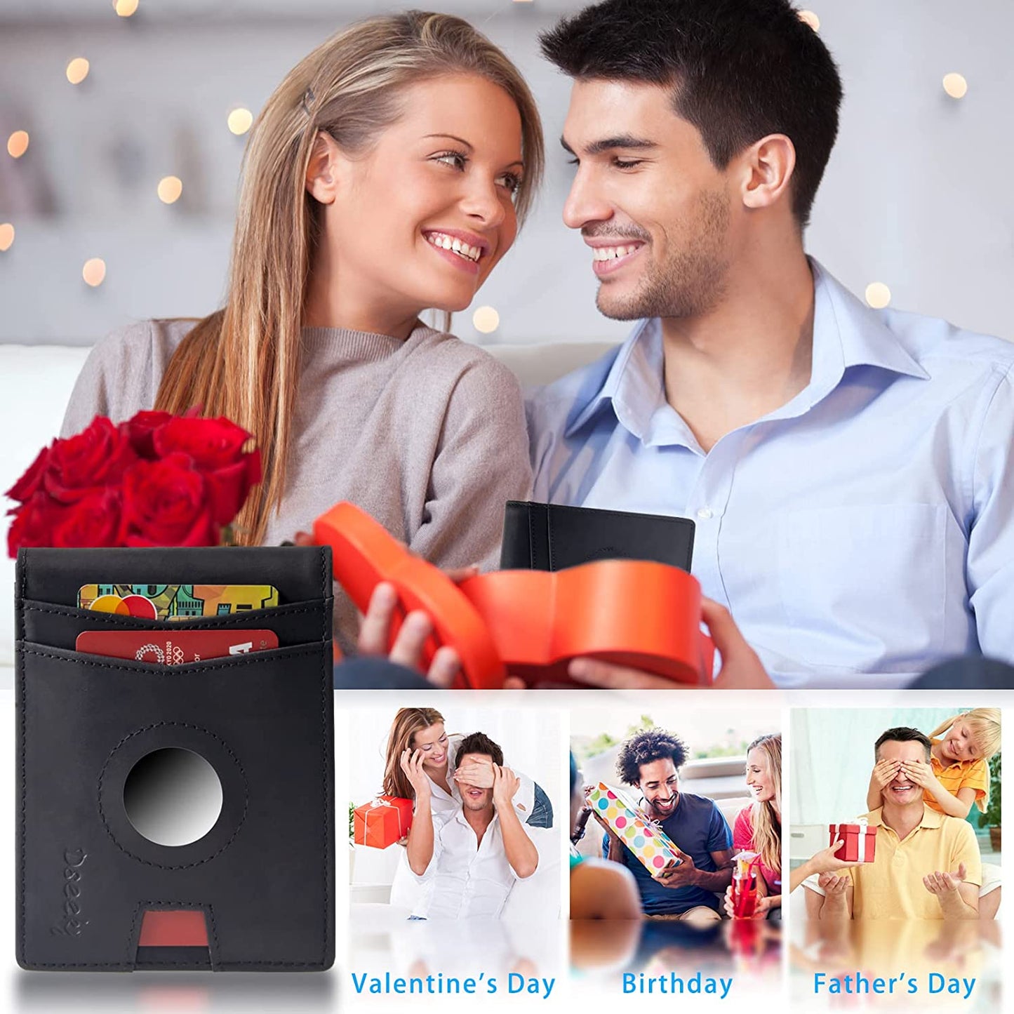 Dseeky Mens Slim Bifold Wallet Multi-Function Wallet Slim Simple Leather Wallet for Airtag Oscar,Genuine Crazy Horse Leather(Black)  Dseeky   