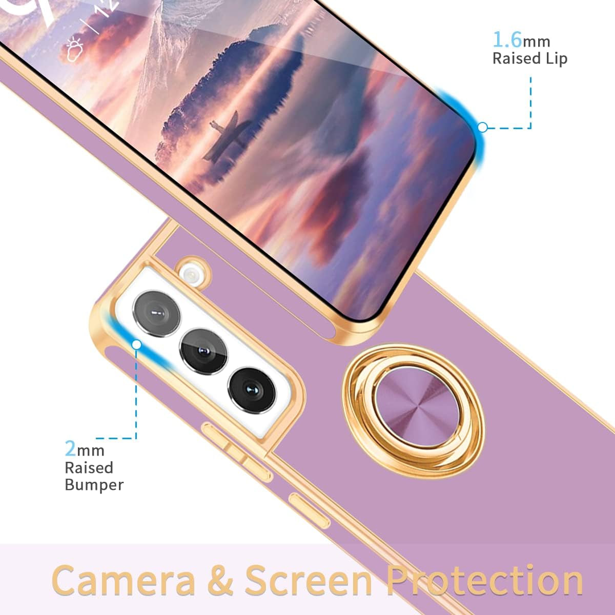 Fingic Samsung Galaxy S22 Case, Galaxy S22 Case with 360° Ring Holder Slim Kickstand Magnetic Support Car Mount Women Girls Soft TPU Protective Phone Case for Samsung Galaxy S22 6.1", Purple  Fingic   