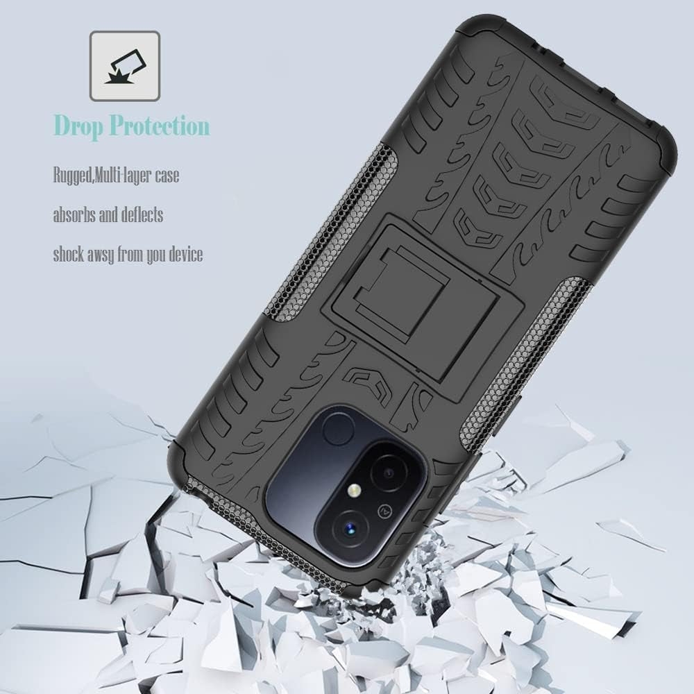 Yerebel for Redmi 12C Case, Poco C55 22120RN86G Case with Tempered Glass Screen Protector, with Kickstand Hard PC Back Cover Soft TPU Dual Layer Protection Phone Cover for Xiaomi Redmi 12C (Black)  Yerebel   