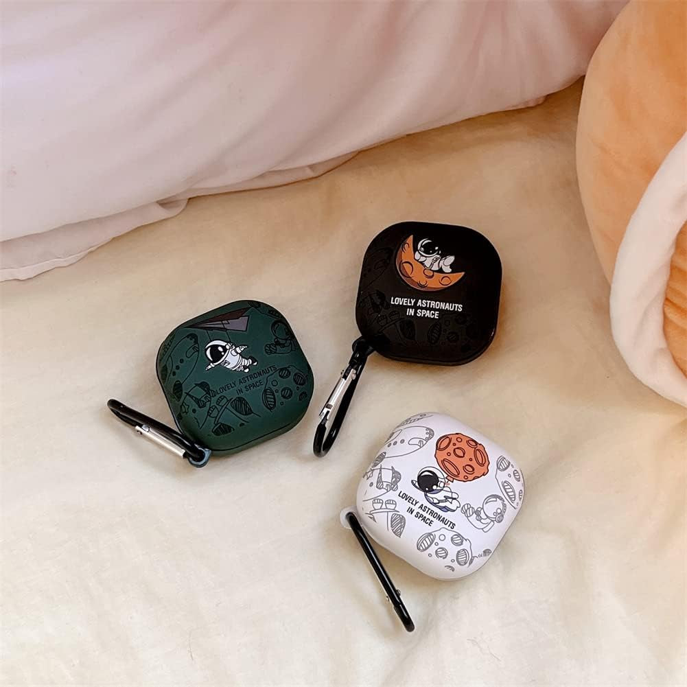 2 Pack Cute Lovely Design Astronaut Style Soft Silicone Protective Case Cover Compatible with Samsung Galaxy Buds 2/Galaxy Buds Pro/Galaxy Buds Live Earphone, Skin Sleeve with Key Chain (Black+White)  DAYJOY   