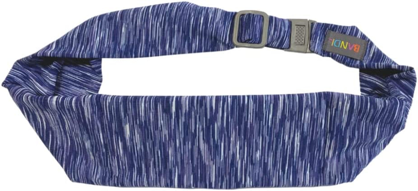 BANDI Large Travel and Running Belt, Securely Carry Keys, Phone, Medicine, Money or Food While You Exercise or Travel within Its Sleek 3 Pocket Design, Size 7.5 Inch by 3.5 Inch Black Solid One Size  BANDI WEAR LLC Strata Navy/Purple  
