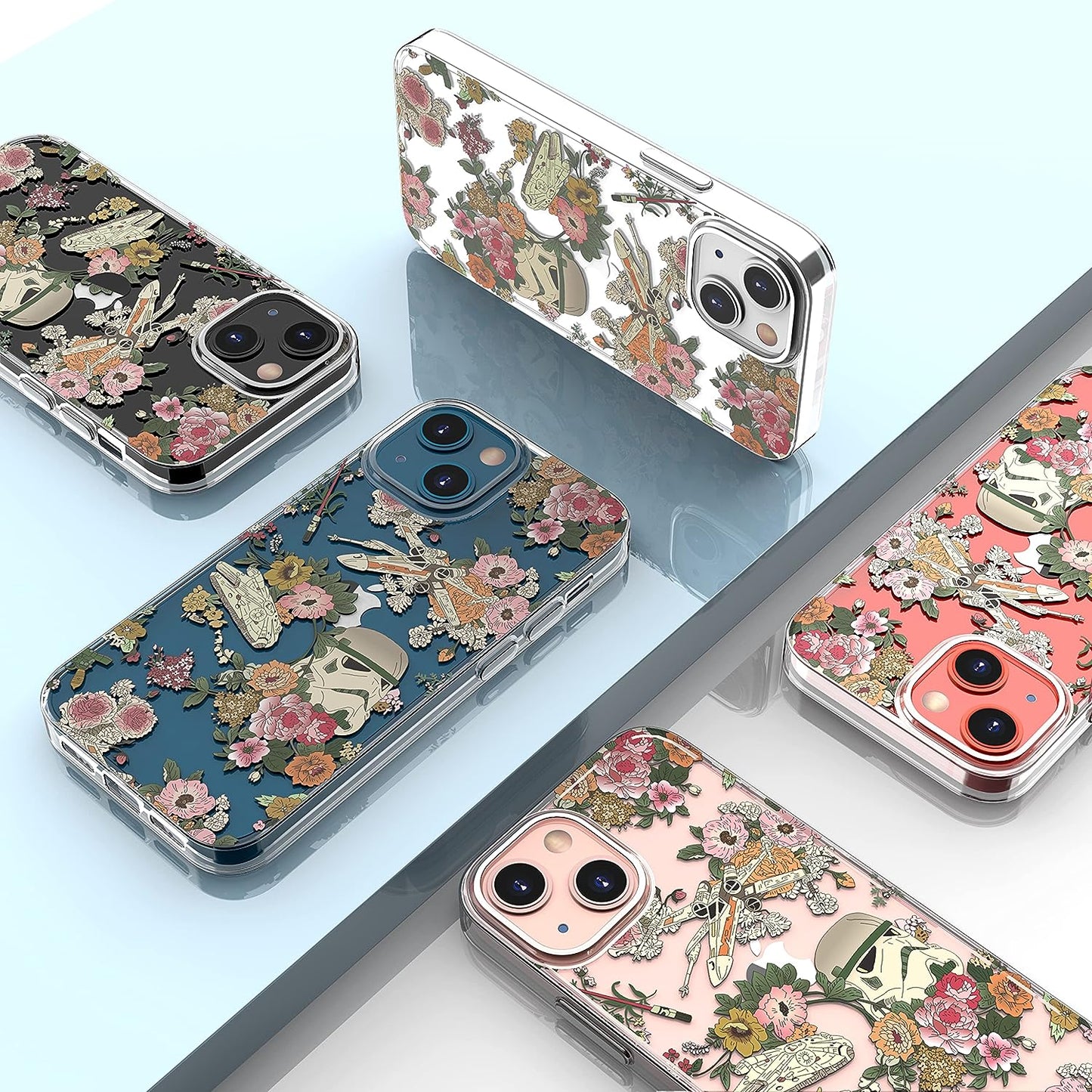 ZQWY Designed for Iphone 13 Case 6.1 Inch, with Tempered Glass Screen Protector Camera Lens Protector Clear with Design Floral Protective Aesthetic Flower Women Girl Phone Cover (Stormtrooper Helmet)  ZQWY   