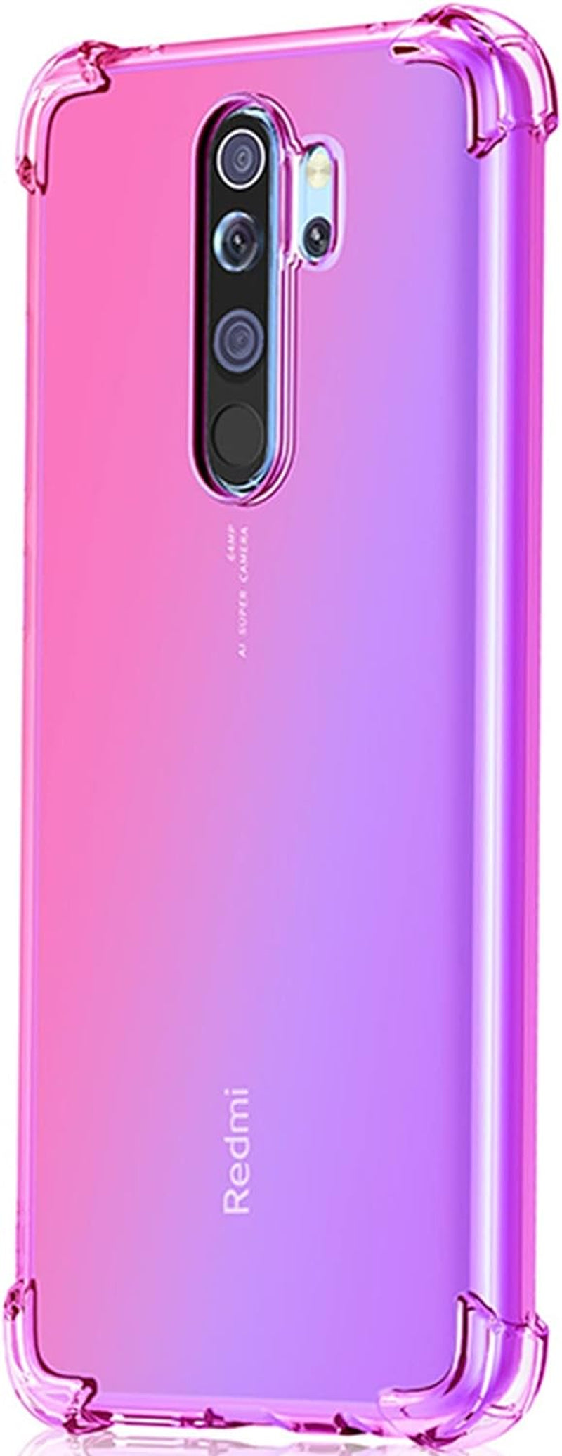 HUANGTAOLI Case Compatible with Xiaomi Redmi Note 8 Pro, Slim Soft TPU Shockproof Transparent Crystal Clear Phone Case Cover with Corner Bumper  HUANGTAOLI Pink/Purple  