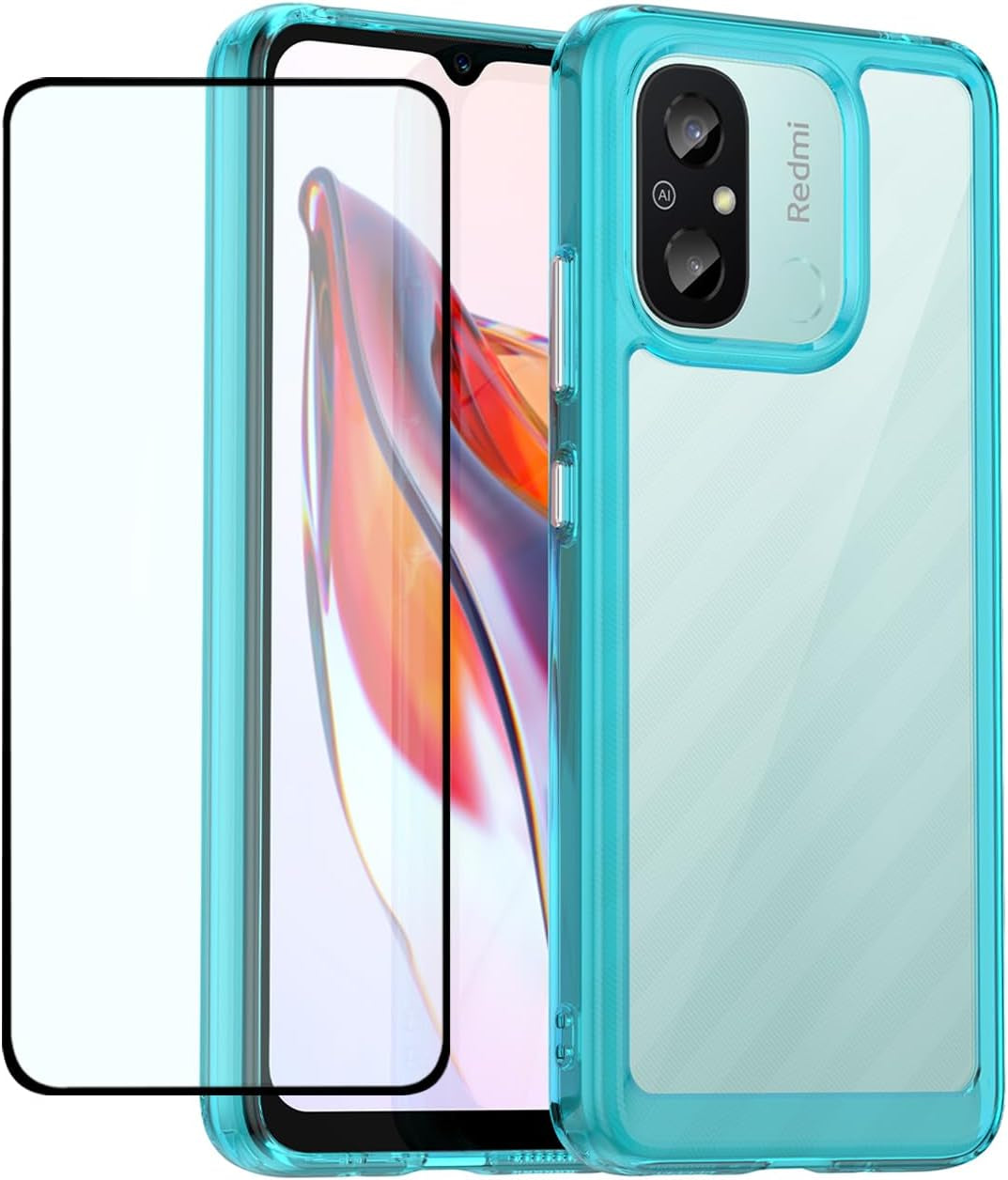 DFTCVBN Phone Case for Redmi 12C Case, Poco C55/Redmi 11A 22120RN86G Case with HD Screen Protector, Soft Bumper with Clear Crystal PC Hard Back Shockproof Cover Cases for Xiaomi Redmi 12C Clear  DFTCVBN Clearblue  